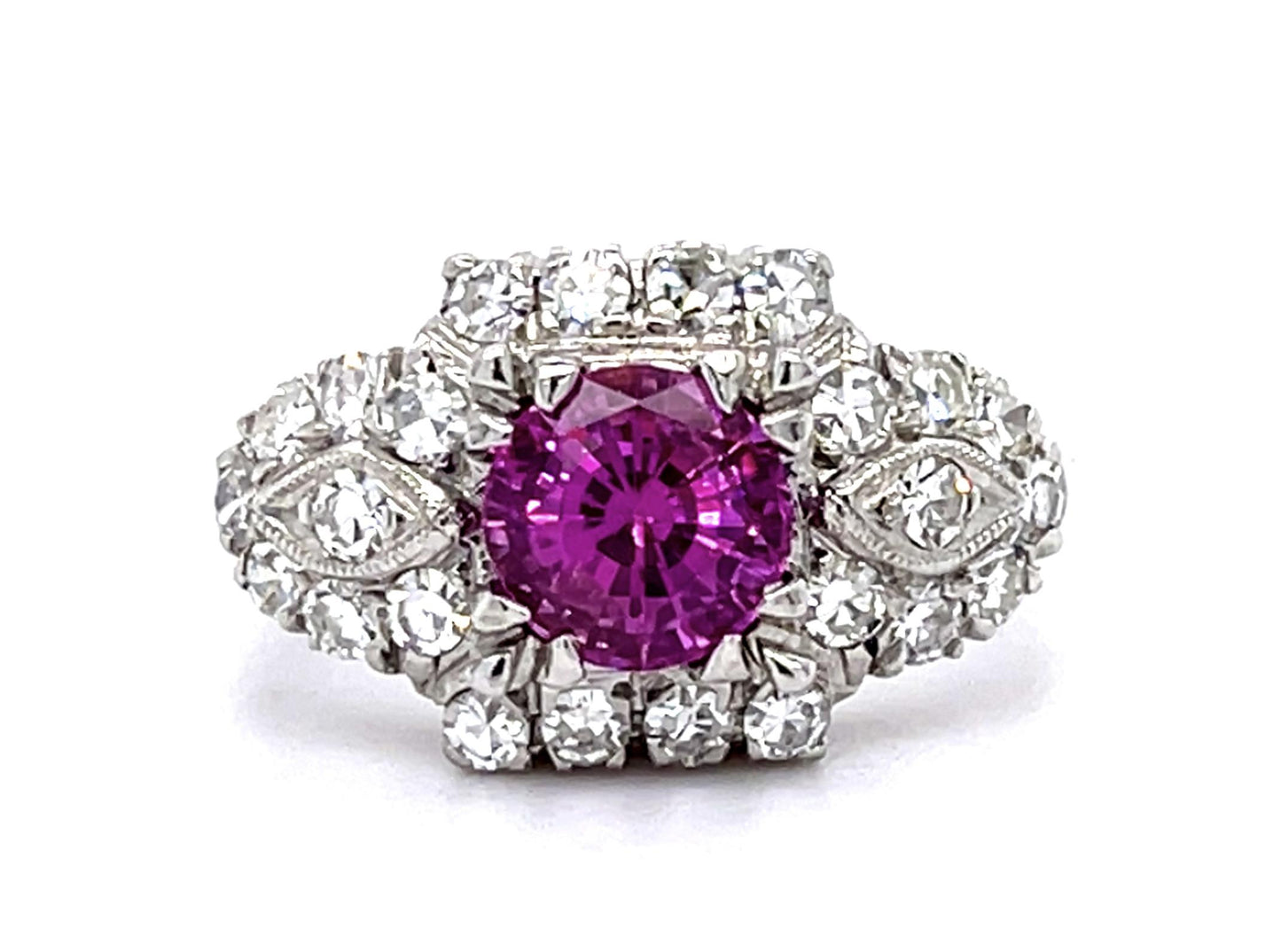 PT Pink Sapphire & Diamond Art Deco Ring 5.4gr 1.23ct(sap) 0.48ct(dia) Late 1930