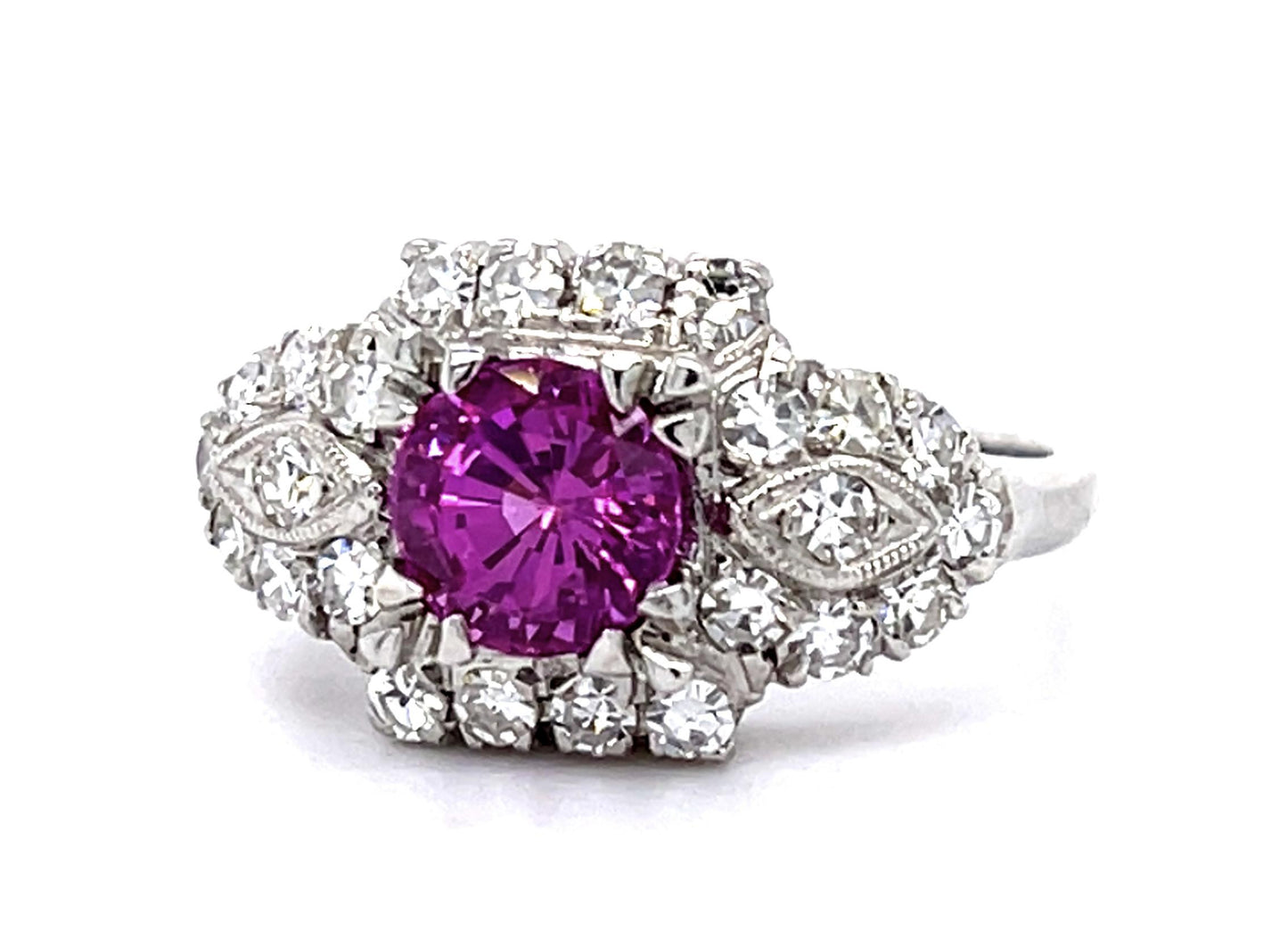 PT Pink Sapphire & Diamond Art Deco Ring 5.4gr 1.23ct(sap) 0.48ct(dia) Late 1930