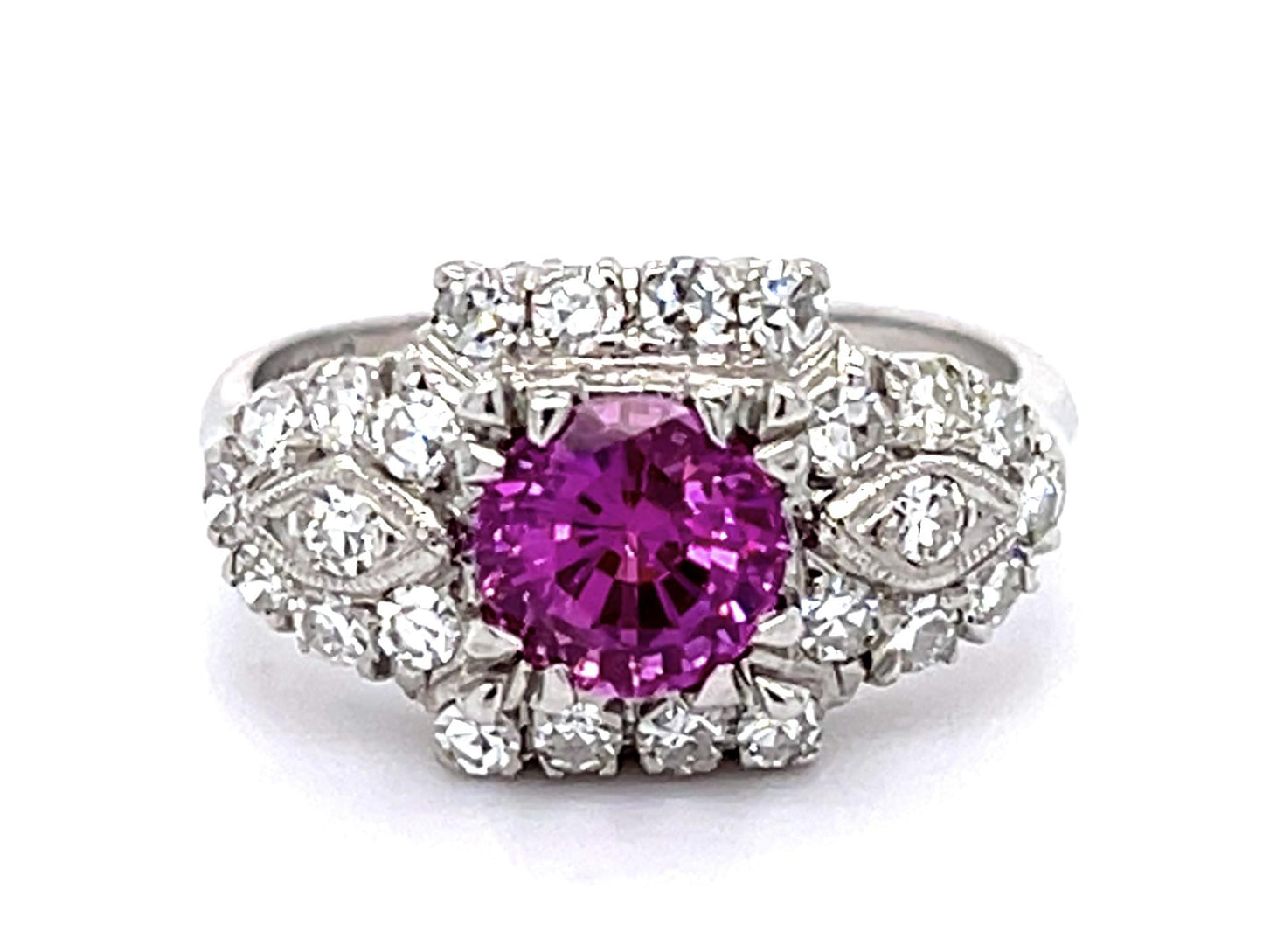 PT Pink Sapphire & Diamond Art Deco Ring 5.4gr 1.23ct(sap) 0.48ct(dia) Late 1930