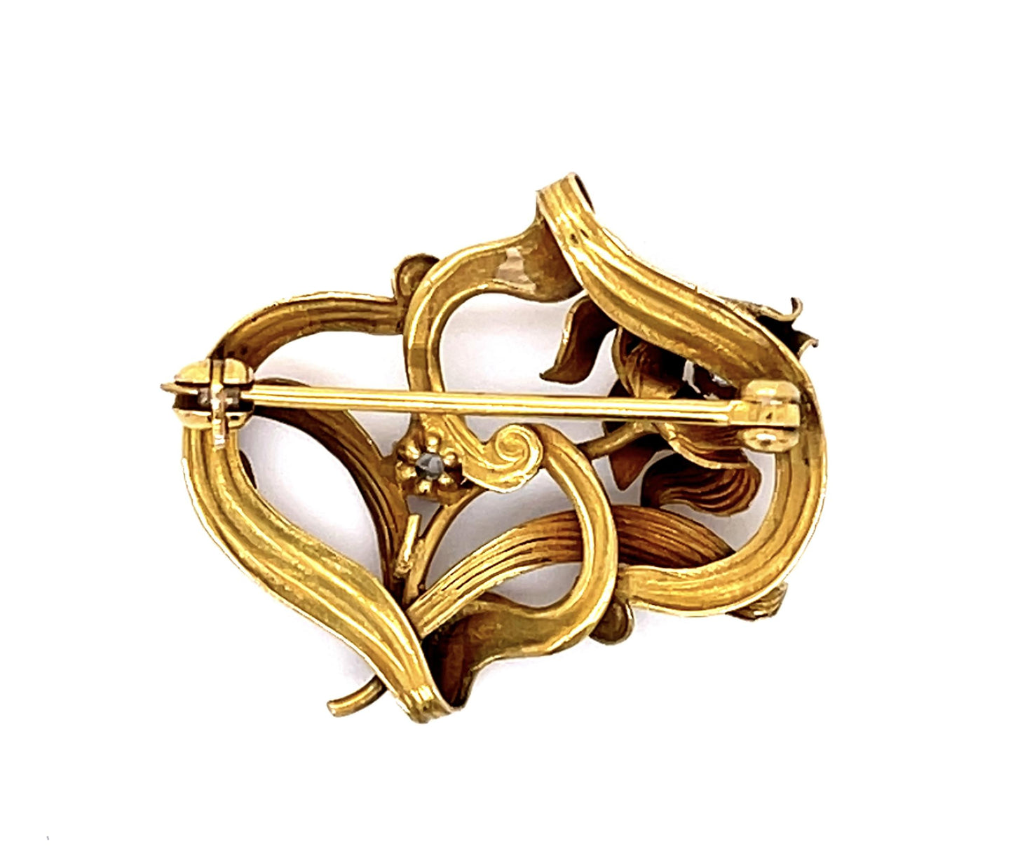 Art Nouveau .13ct Old Mine Diamond Brooch Pin (Antique 1880s)