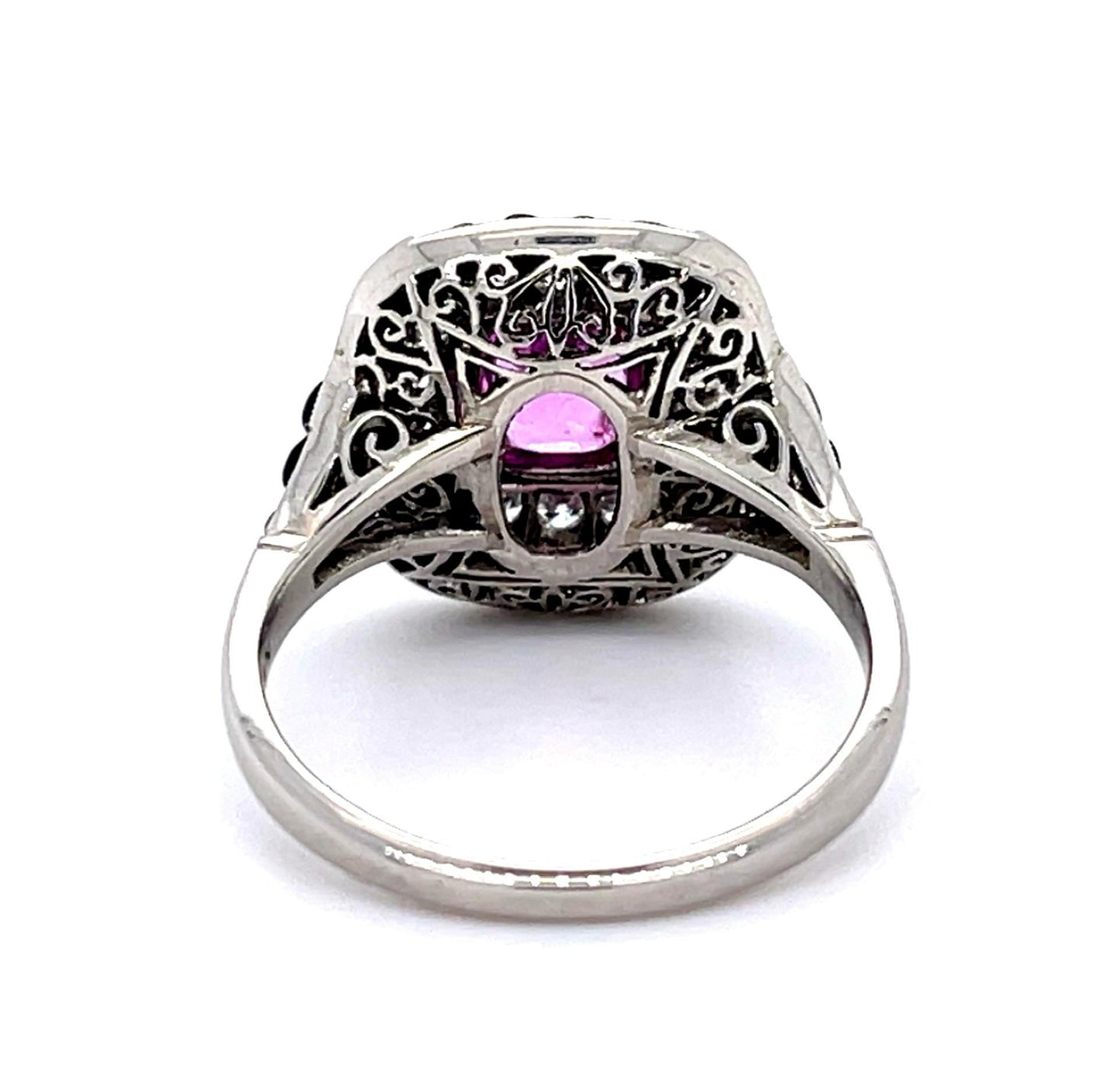 1.03ct Pink Sapphire .33ct Diamond + Onyx Platinum Handmade Ring
