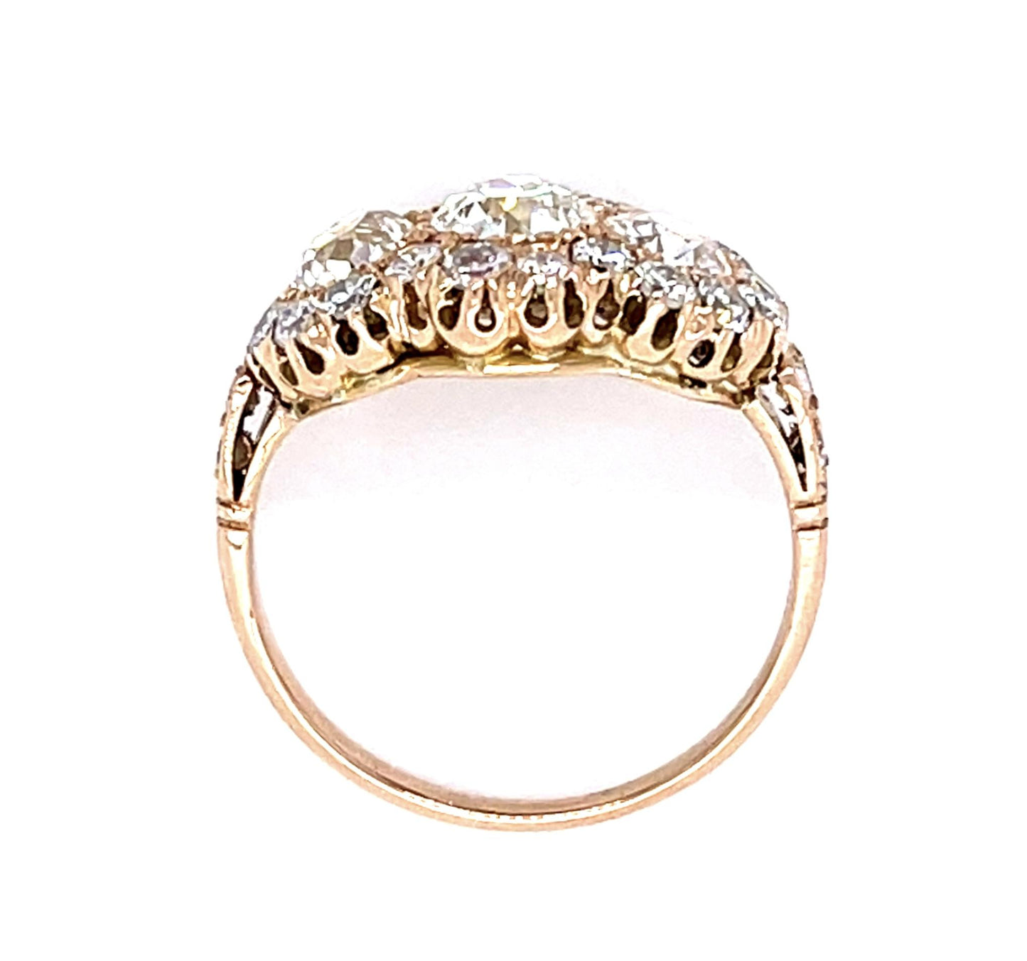 1.41ct Old European Center Diamonds 18KY Three Stone Ring .91ct SD