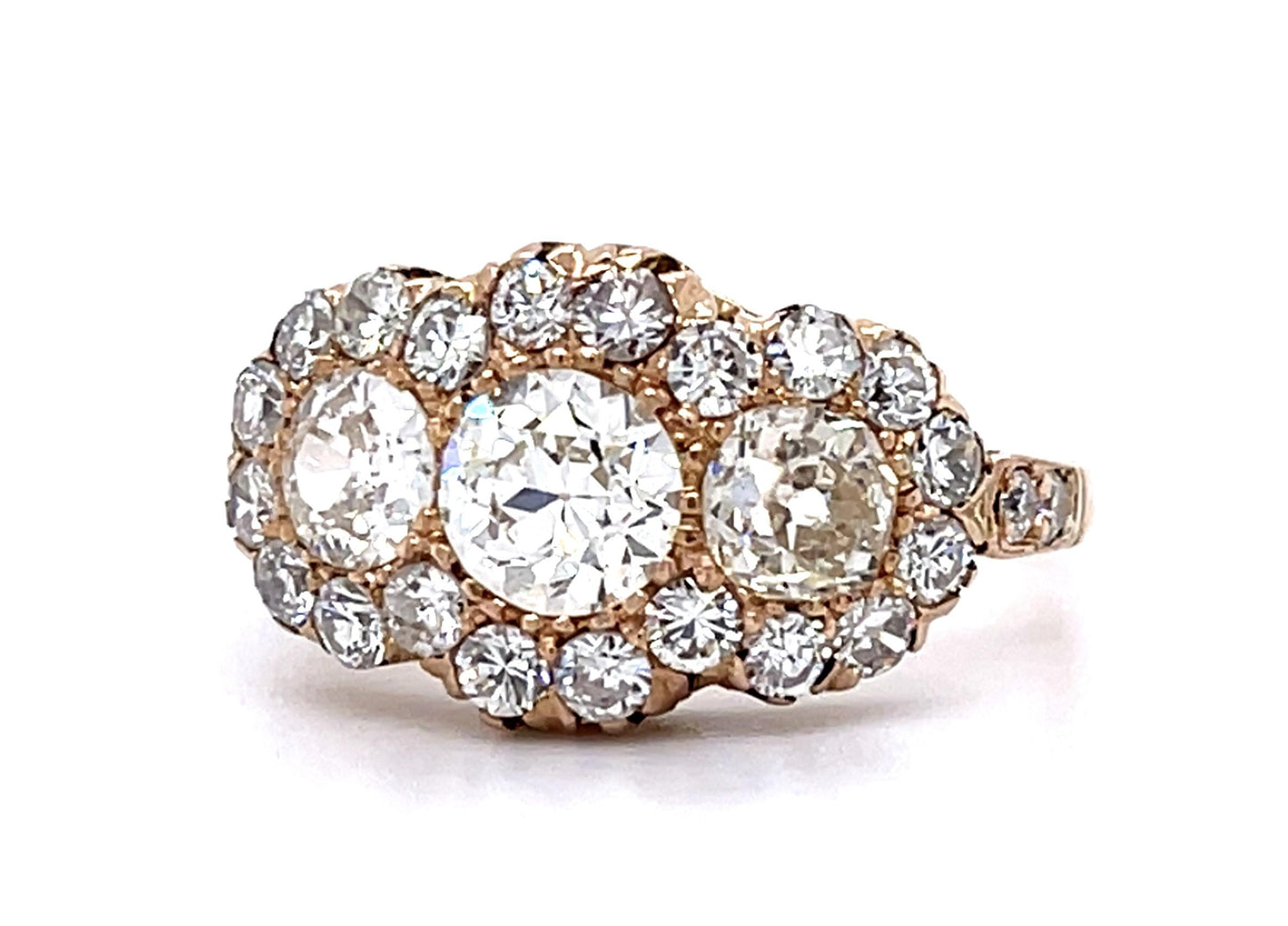 1.41ct Old European Center Diamonds 18KY Three Stone Ring .91ct SD