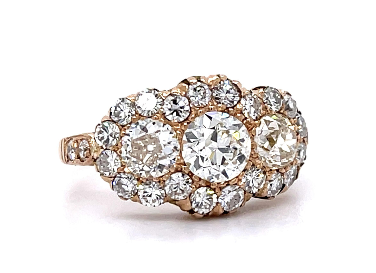 1.41ct Old European Center Diamonds 18KY Three Stone Ring .91ct SD