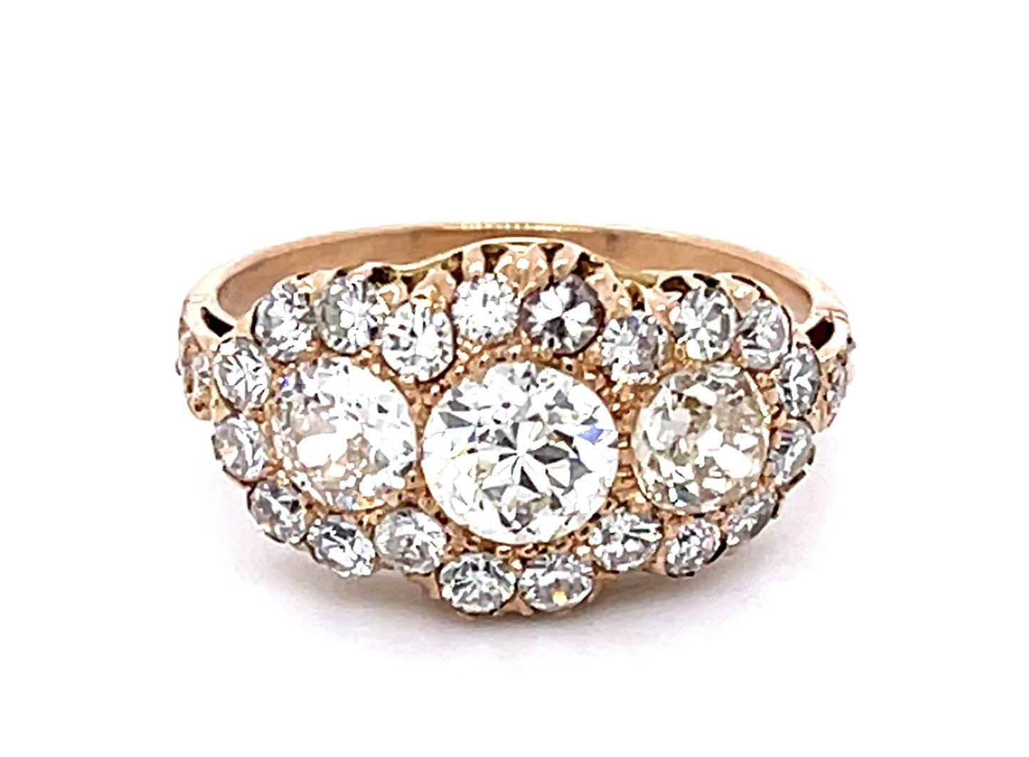 1.41ct Old European Center Diamonds 18KY Three Stone Ring .91ct SD