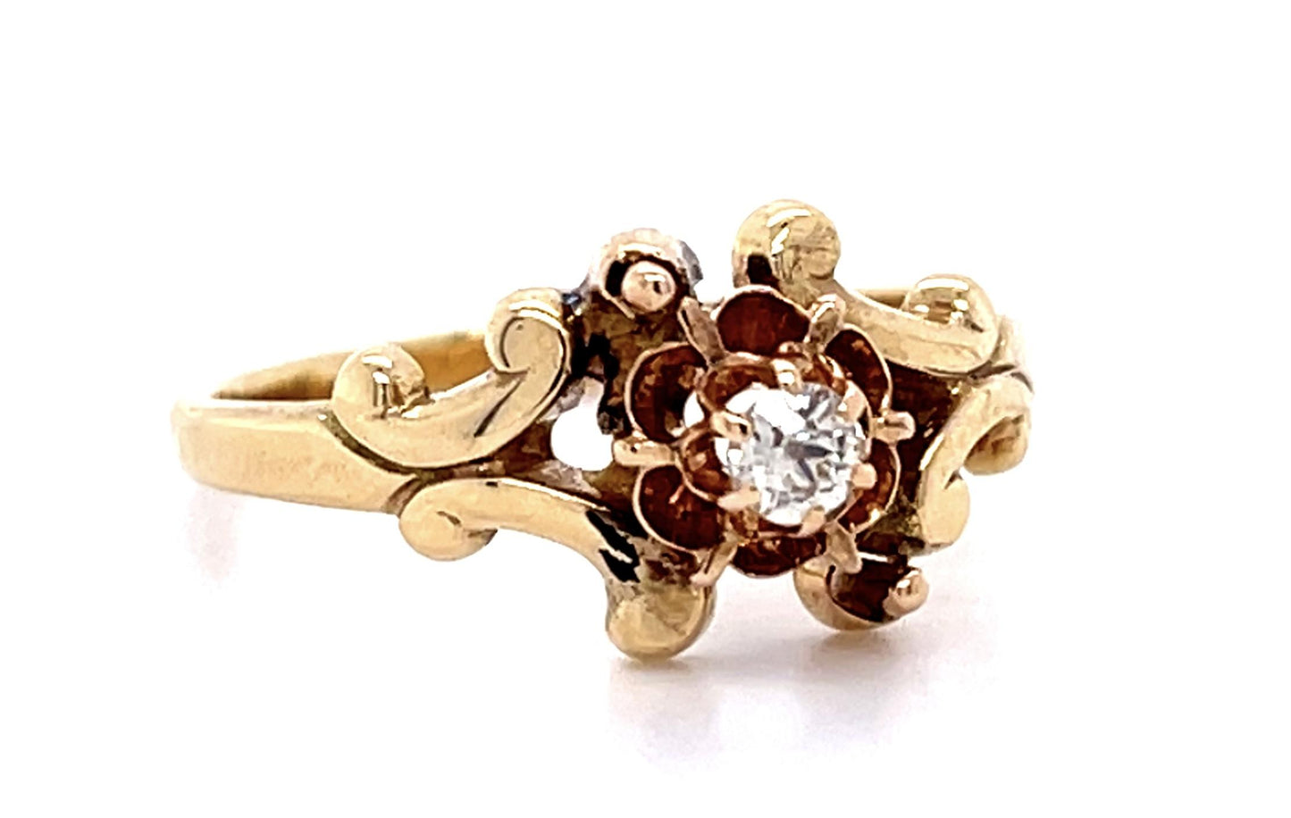 Victorian .13ct Old Mine Cut Diamond 14KY Ring (Antique 1880s)