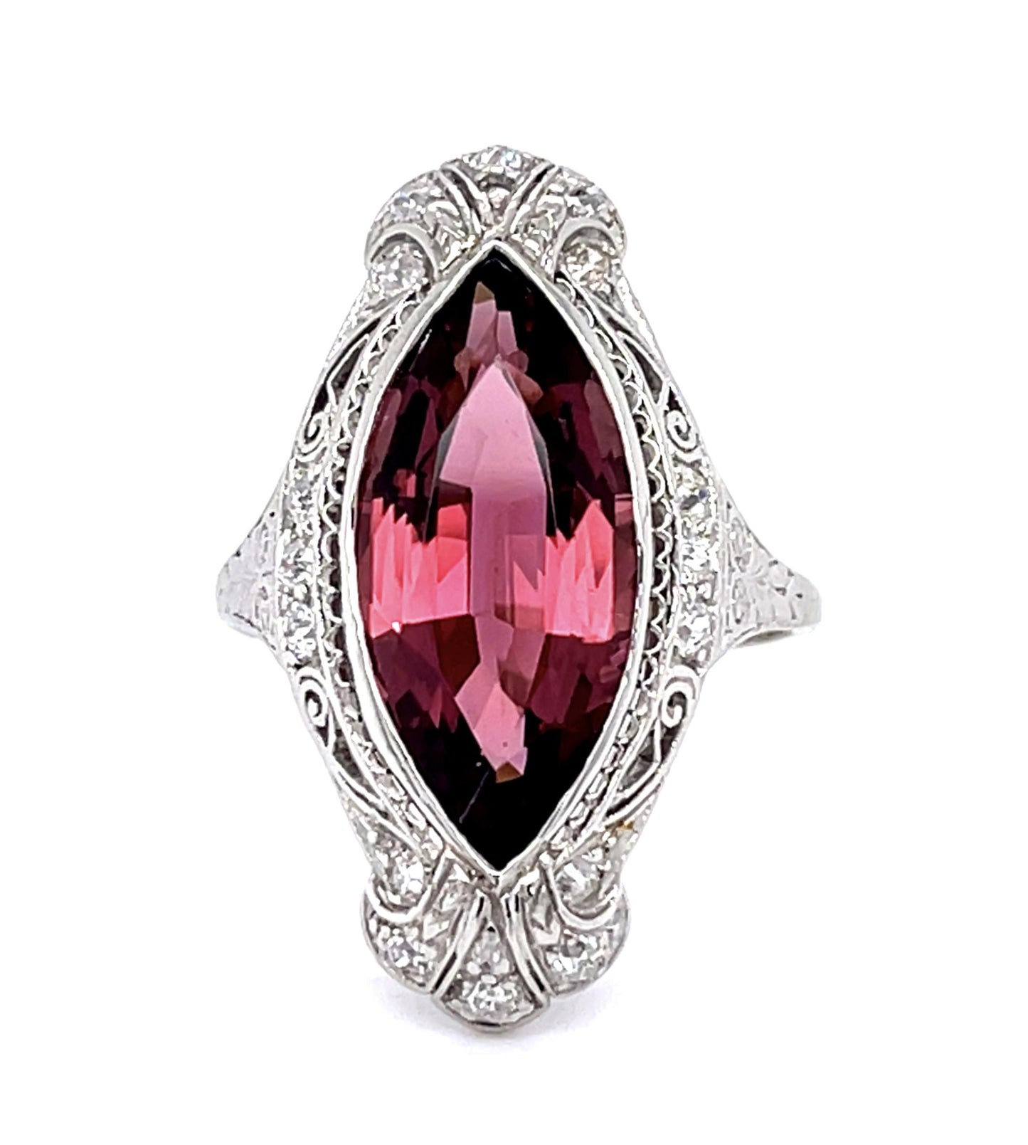 Original Art Deco 5.82ct Pink Tourmaline .46ct Diamond Platinum Ring (1920s)