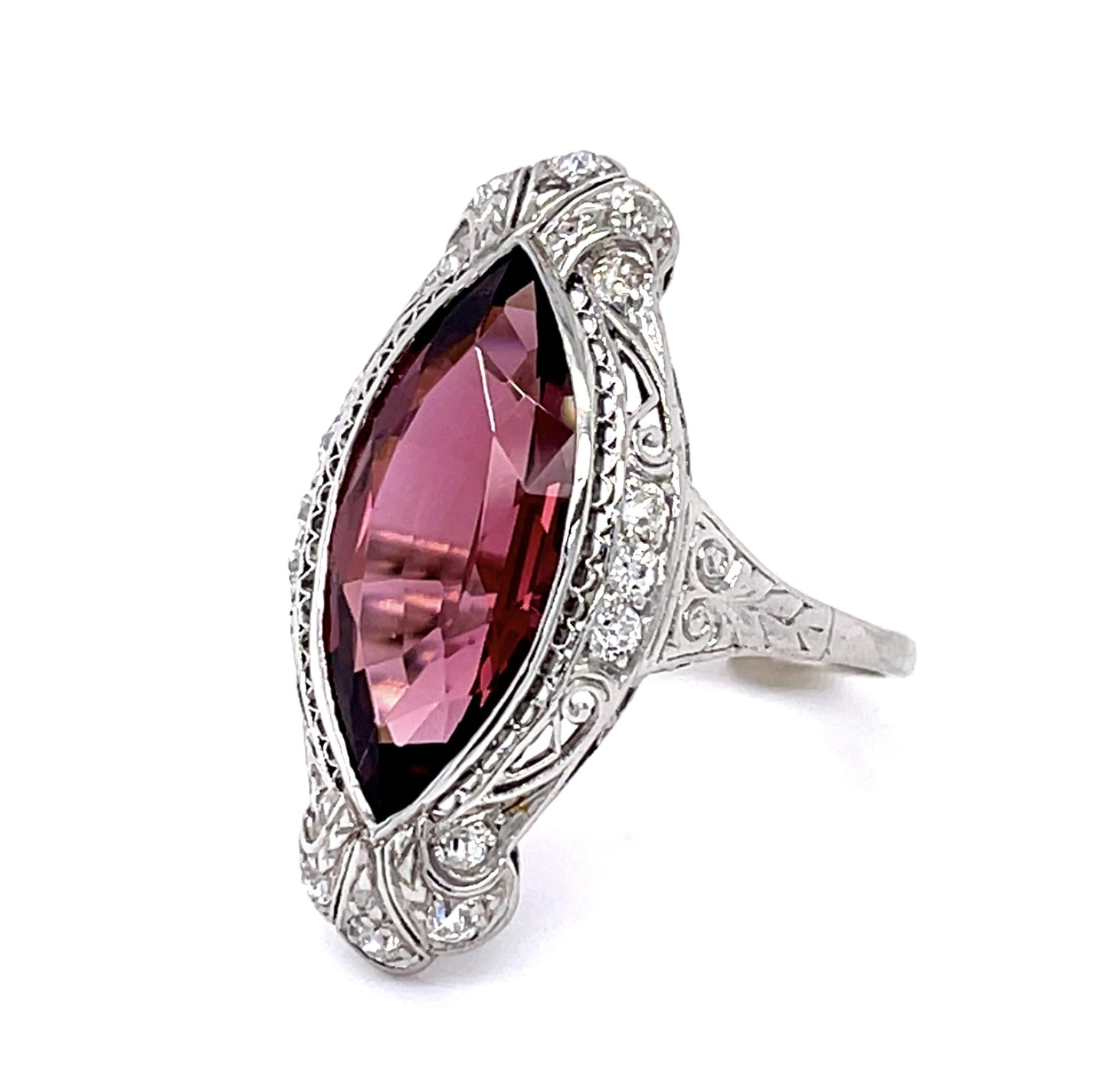 Original Art Deco 5.82ct Pink Tourmaline .46ct Diamond Platinum Ring (1920s)
