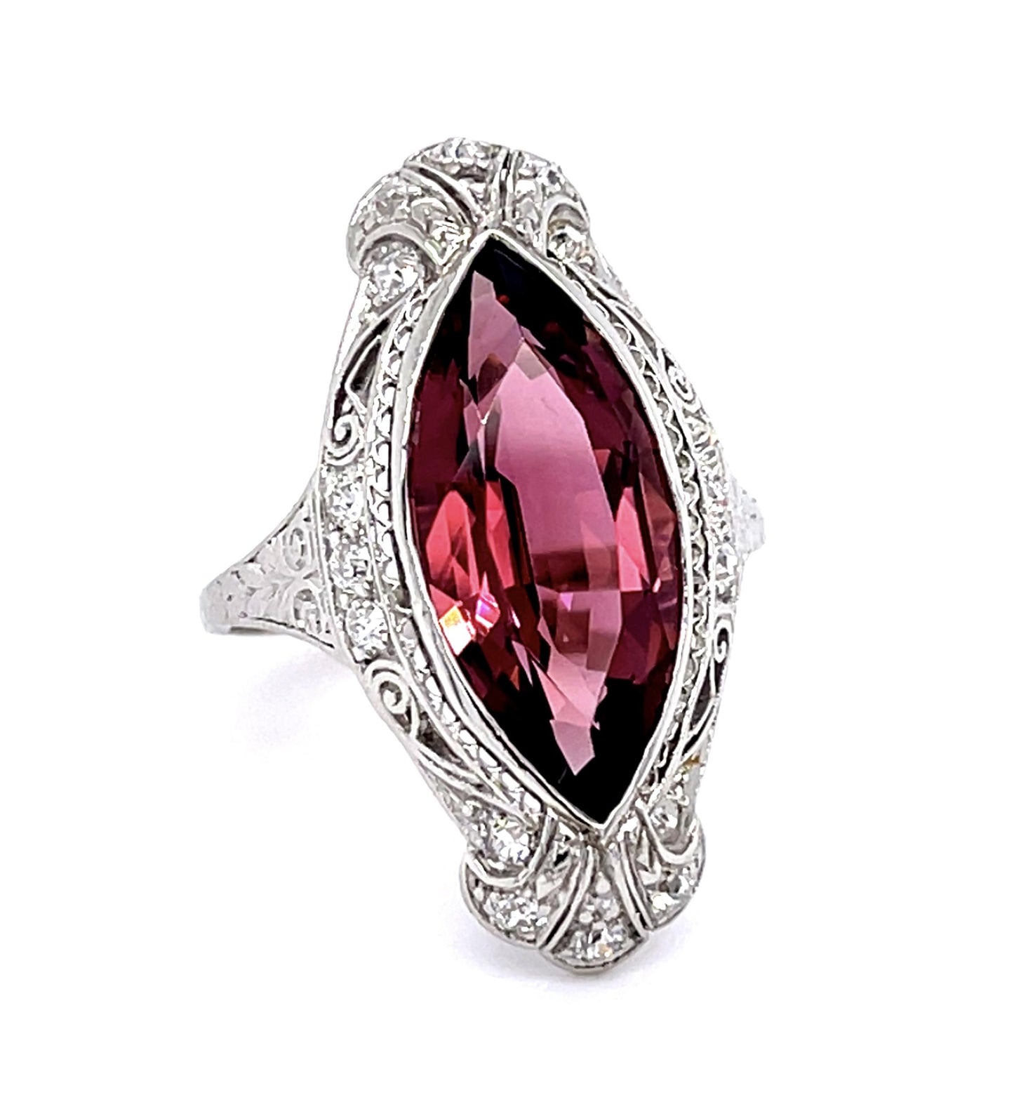 Original Art Deco 5.82ct Pink Tourmaline .46ct Diamond Platinum Ring (1920s)