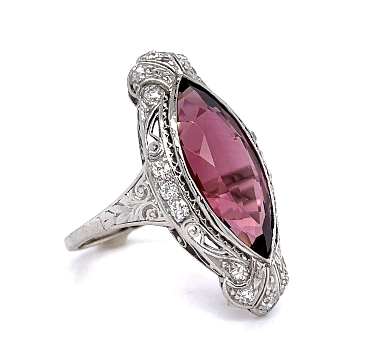 Original Art Deco 5.82ct Pink Tourmaline .46ct Diamond Platinum Ring (1920s)