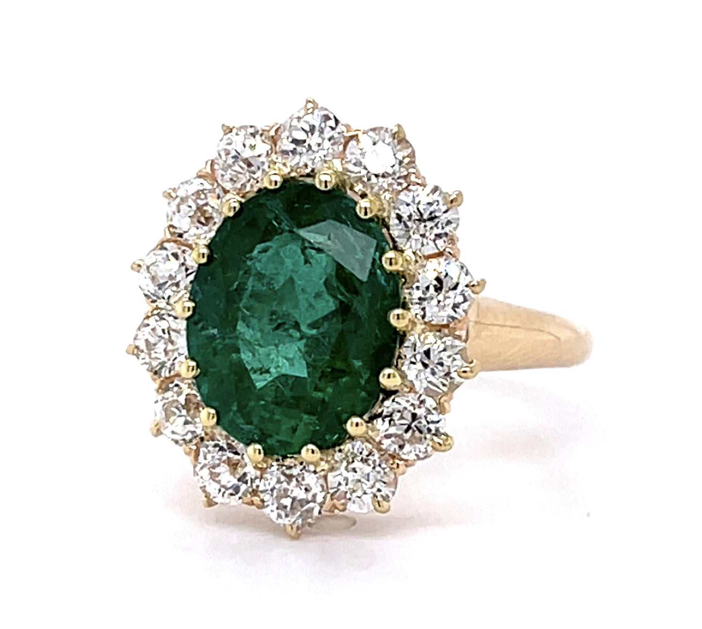 Victorian 2.94ct Emerald 1.40ct Diamond 14KY Ring (Antique 1890s)