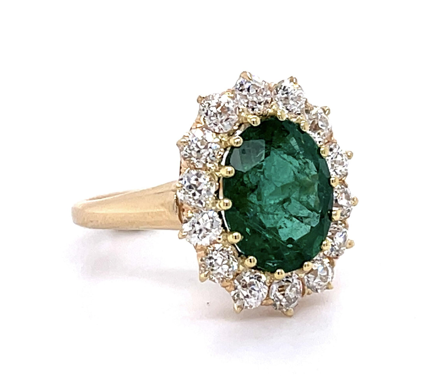 Victorian 2.94ct Emerald 1.40ct Diamond 14KY Ring (Antique 1890s)