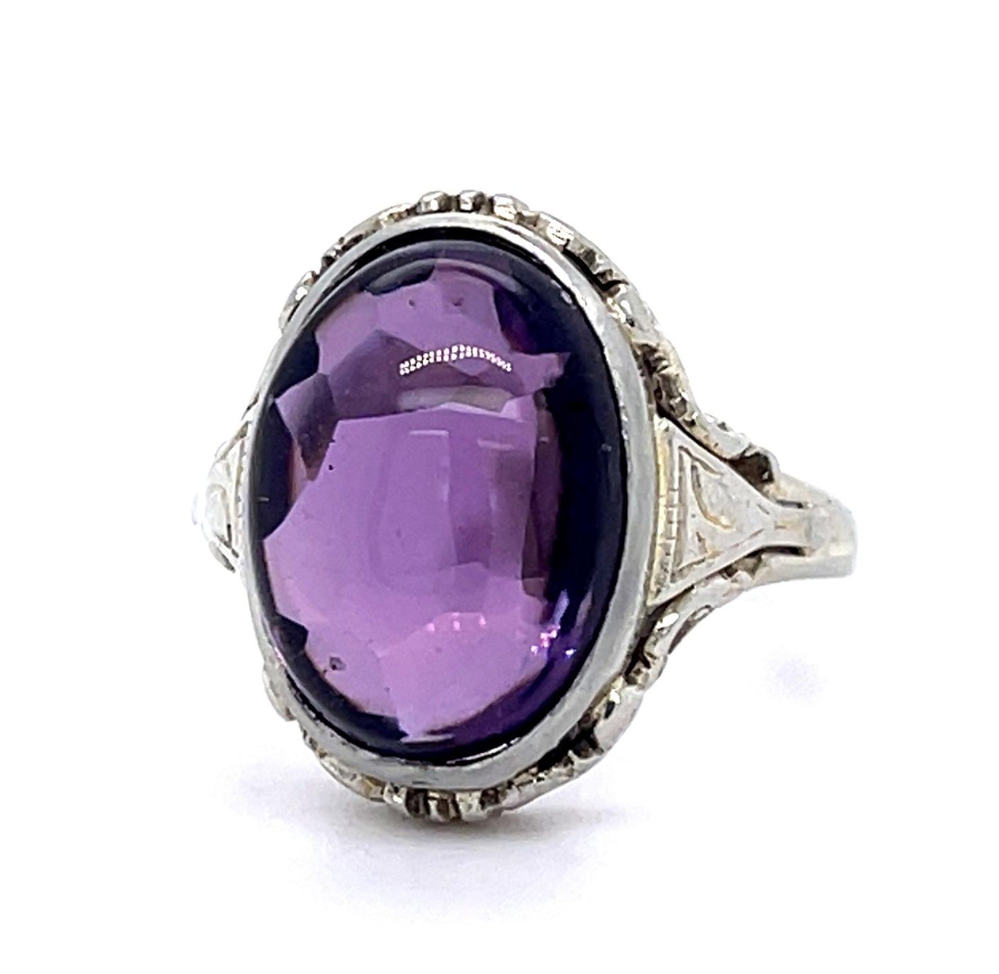 Original Art Deco 7ct Amethyst 18KW Ring (Vintage 1930s)
