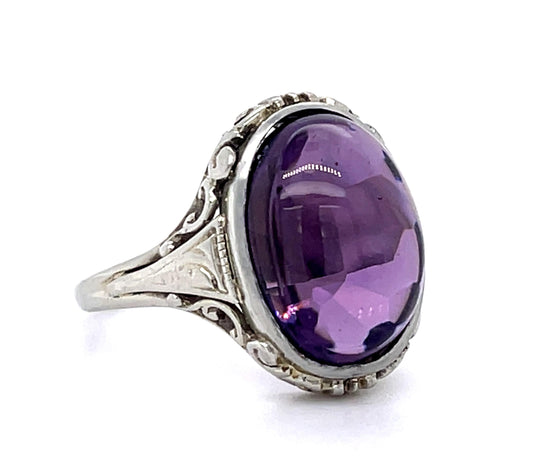 Original Art Deco 7ct Amethyst 18KW Ring (Vintage 1930s)