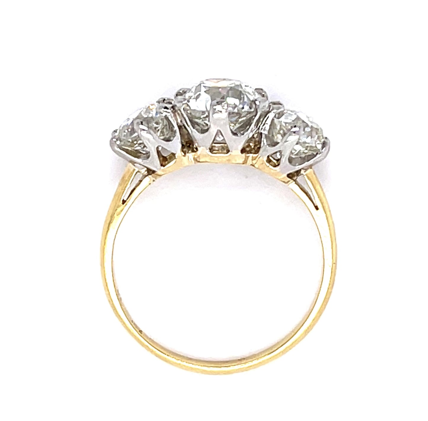 Original Edwardian 1.77ct Old Euro Center Diamond PT+18KY Three Stone Ring