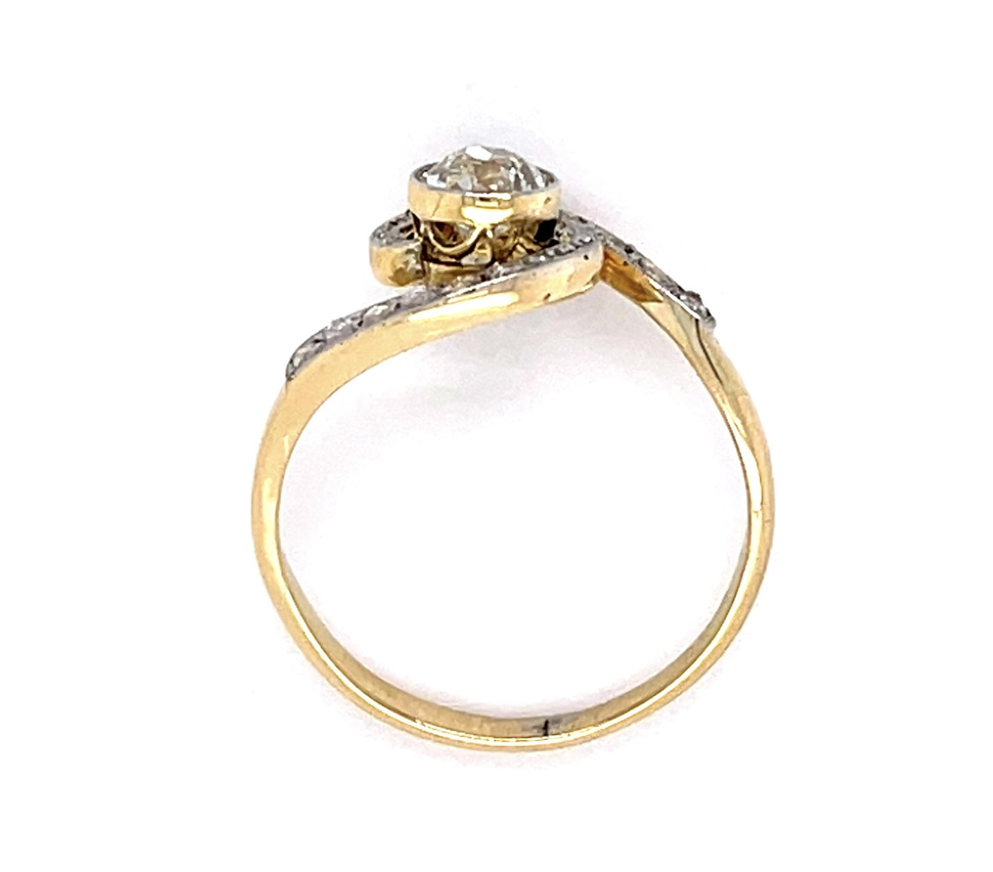 Edwardian .60ct Old Mine Center Diamond Platinum over 18KY Ring (Antique 1900s)