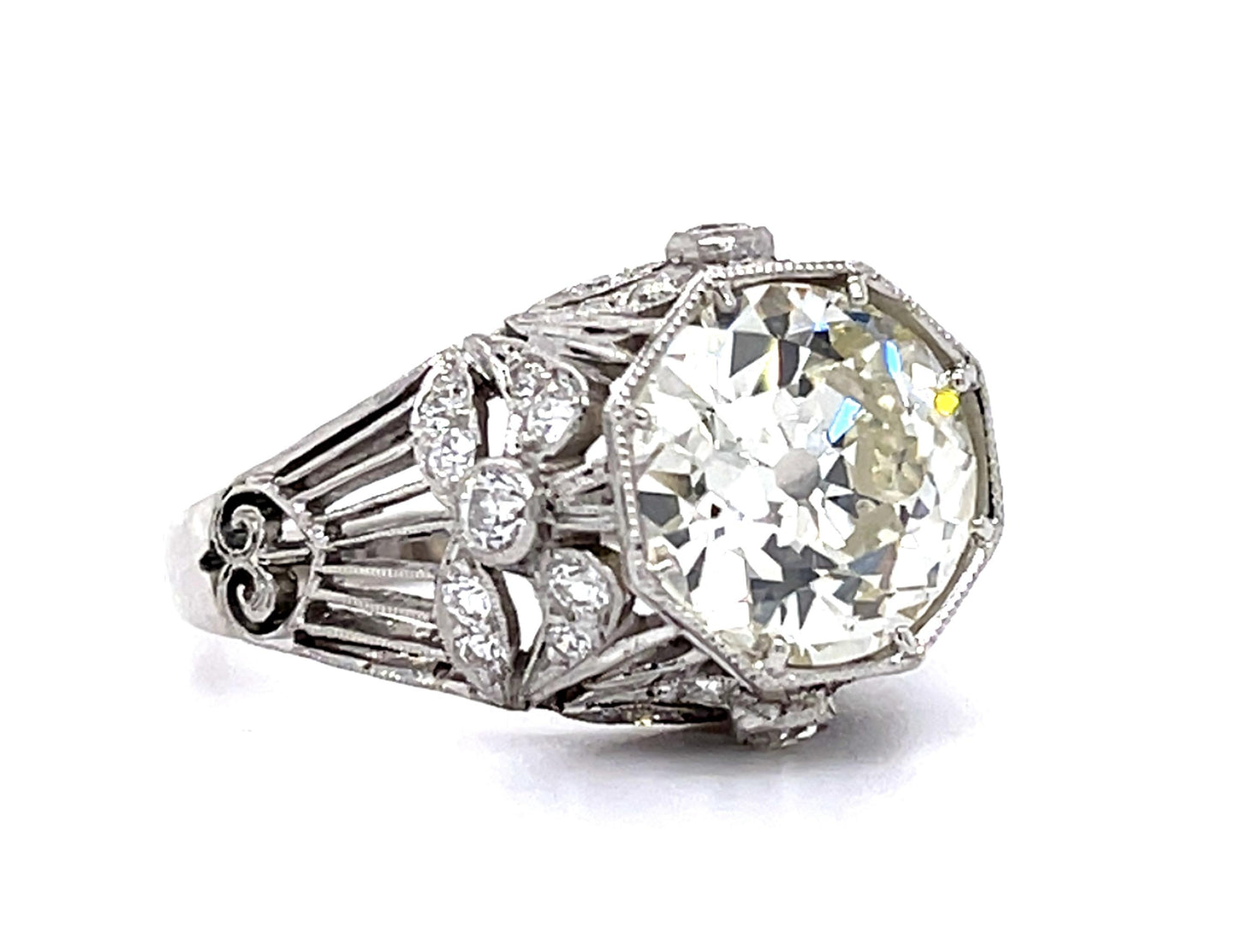 3.64ct M VS2 Old European Diamond Platinum Handmade Ring .60ct SD