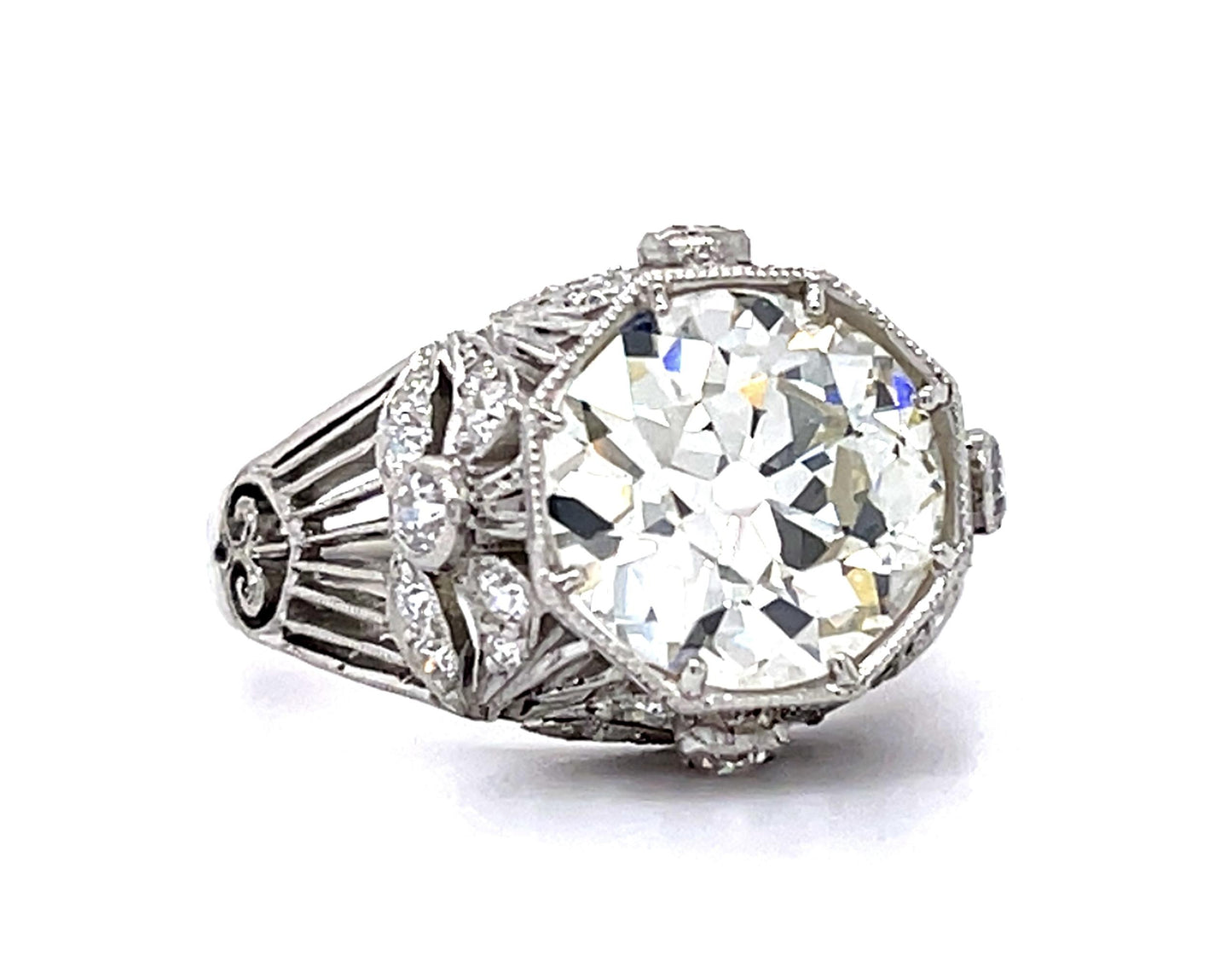 3.64ct M VS2 Old European Diamond Platinum Handmade Ring .60ct SD