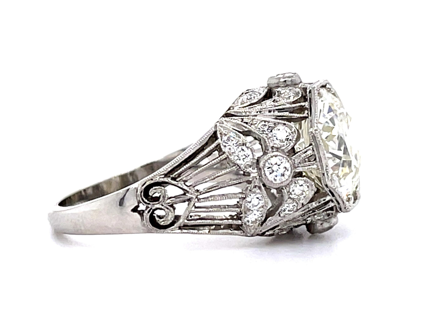 3.64ct M VS2 Old European Diamond Platinum Handmade Ring .60ct SD