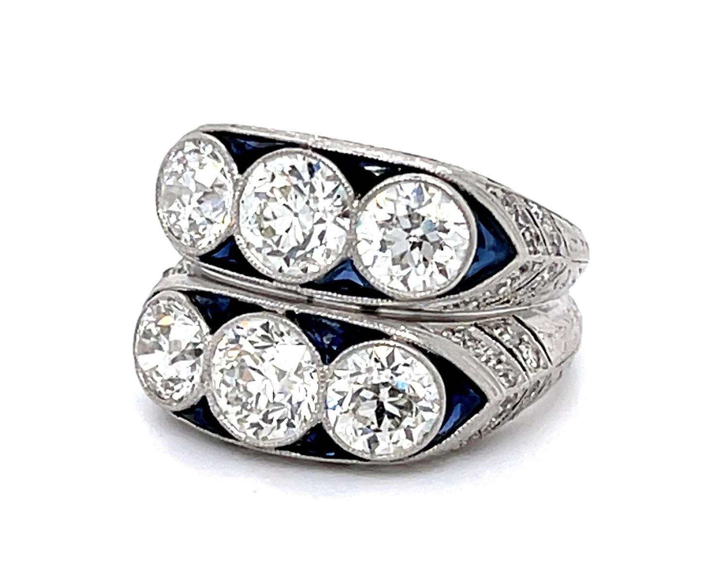 Art Deco Double Stacked Ring 2.80ct (Six Center Diamonds) PT Ring Antique 1920s