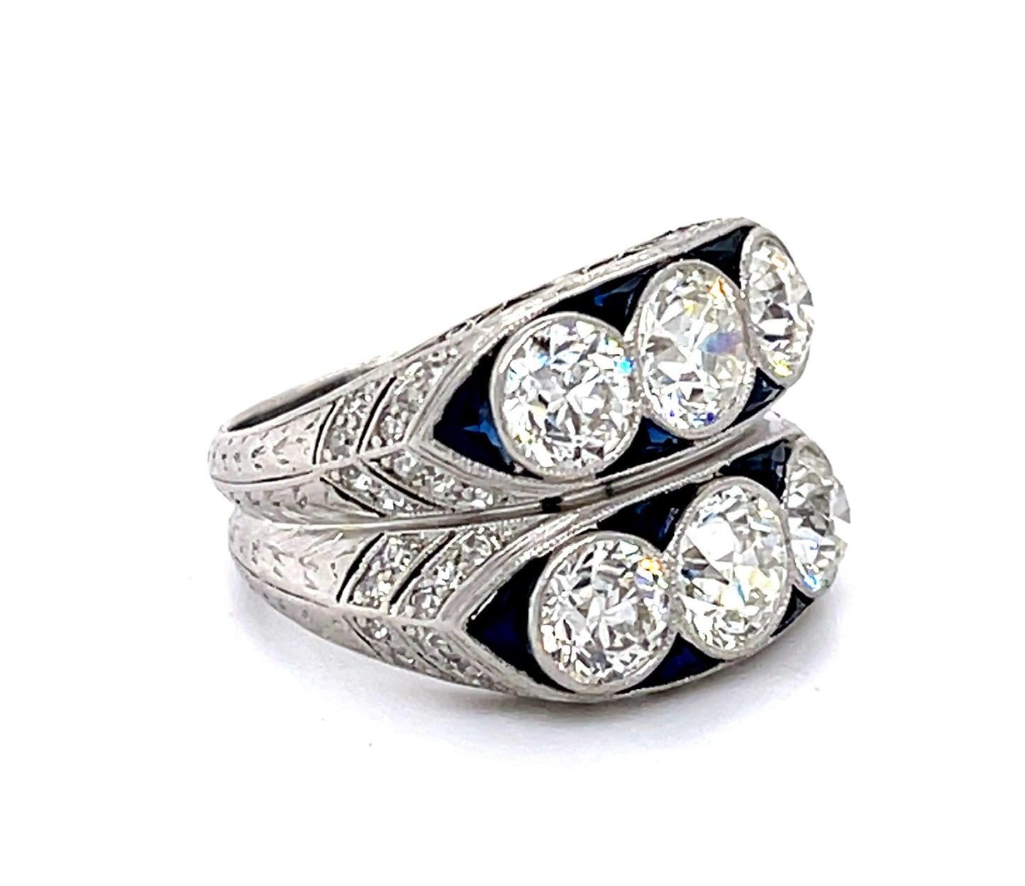Art Deco Double Stacked Ring 2.80ct (Six Center Diamonds) PT Ring Antique 1920s