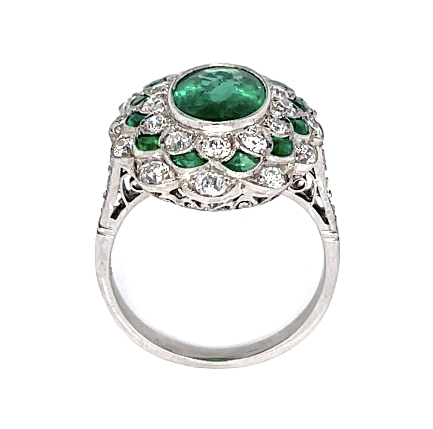 2.96ct F3 Brazilian Emerald 1.26ct Dia Platinum Handmade Ring 1.40ct Side Eme