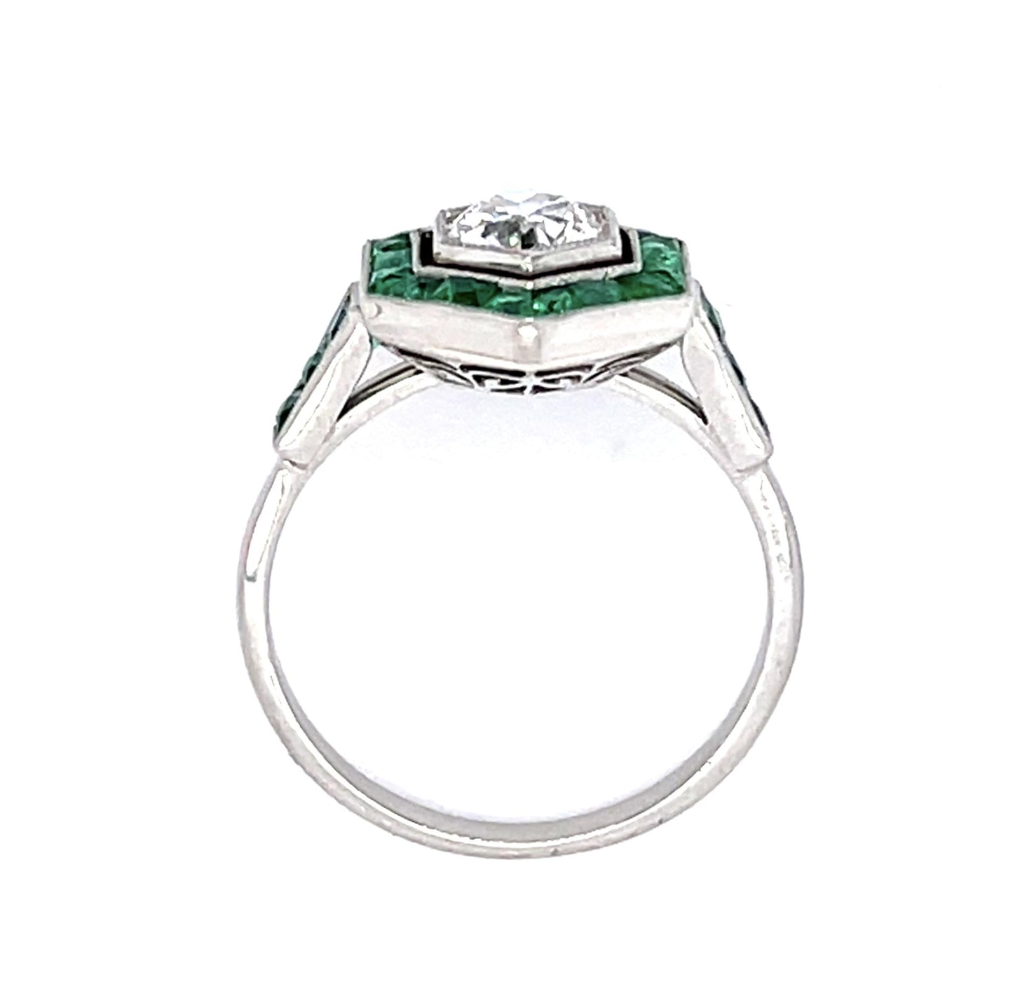 .68ct Old European Diamond Center 1.40ct Emerald Platinum Handmade Ring