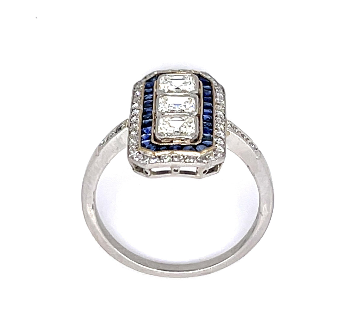 .93ct Square-cut Diamond .80ct Sapphire Platinum Handmade Ring .48ct SD