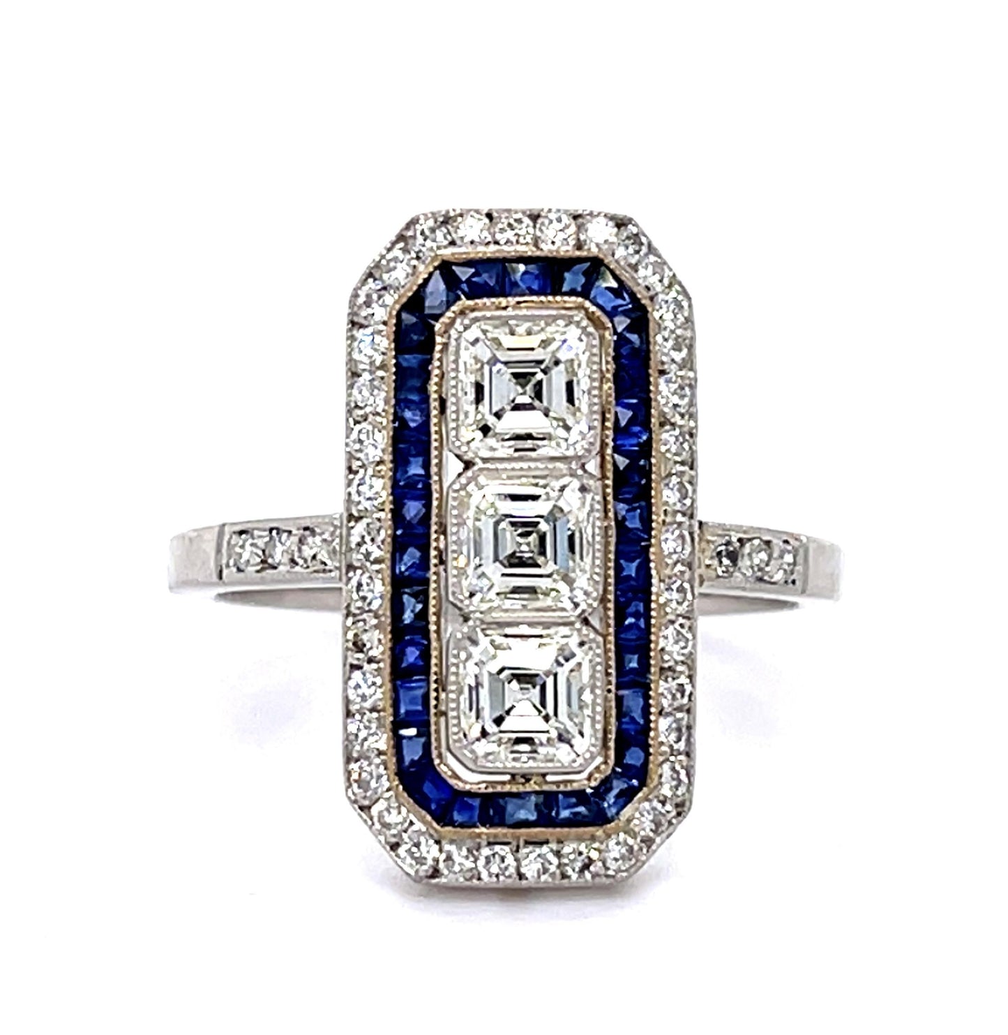 .93ct Square-cut Diamond .80ct Sapphire Platinum Handmade Ring .48ct SD
