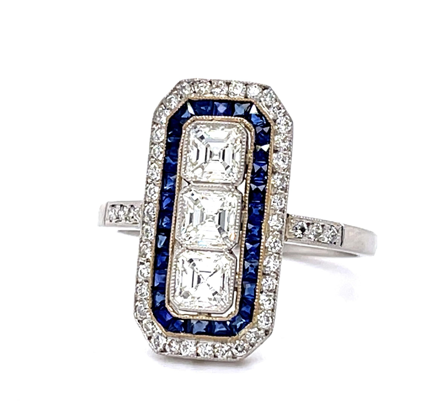 .93ct Square-cut Diamond .80ct Sapphire Platinum Handmade Ring .48ct SD