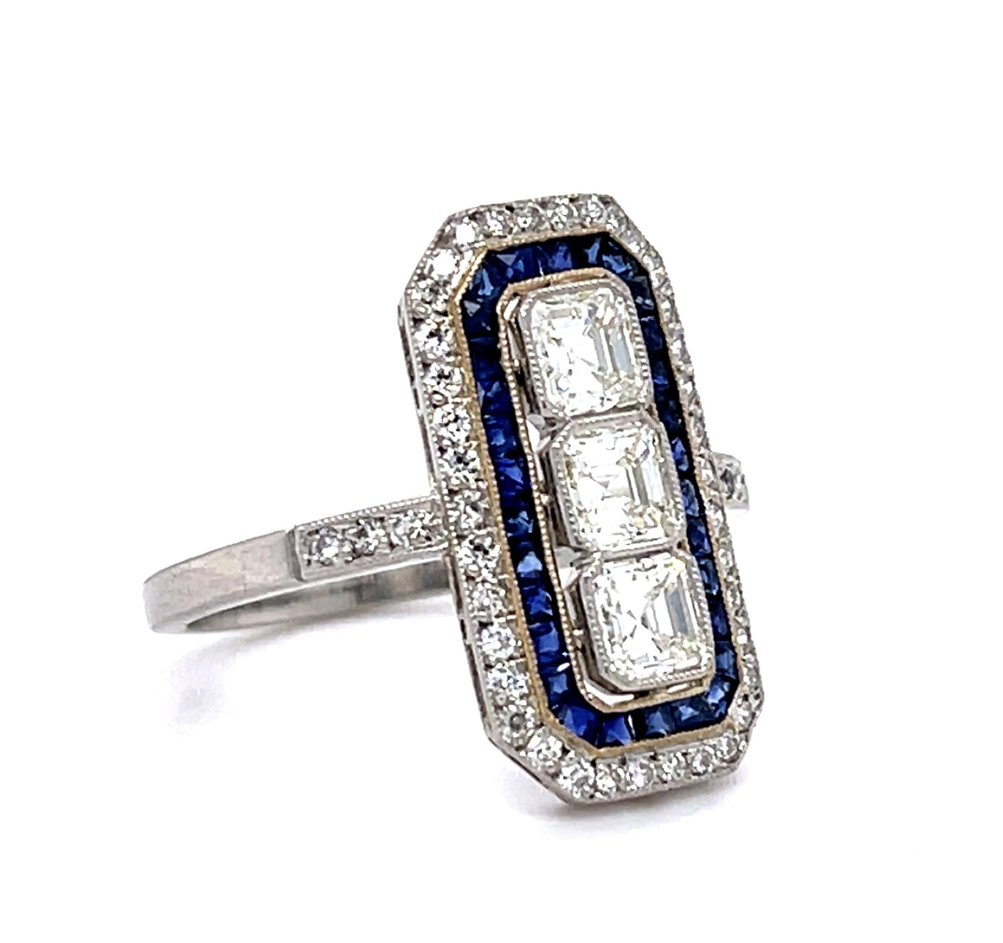 .93ct Square-cut Diamond .80ct Sapphire Platinum Handmade Ring .48ct SD
