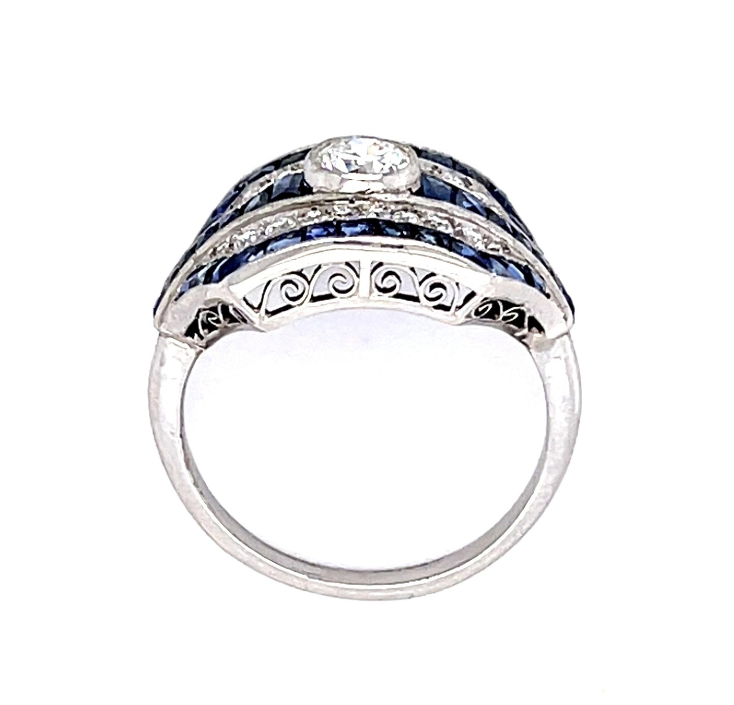 .45ct Center Old Euro Diamond 3.30ct Sapphire Platinum Handmade Ring .36ct SD