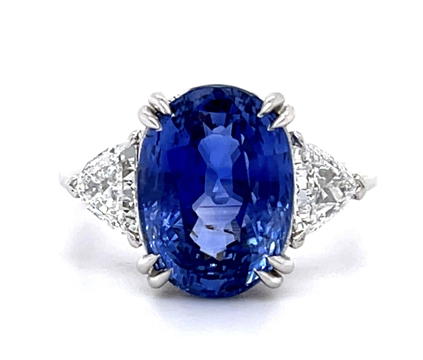 8.11ct No Heat Sapphire Trillion Diamond Platinum Ring