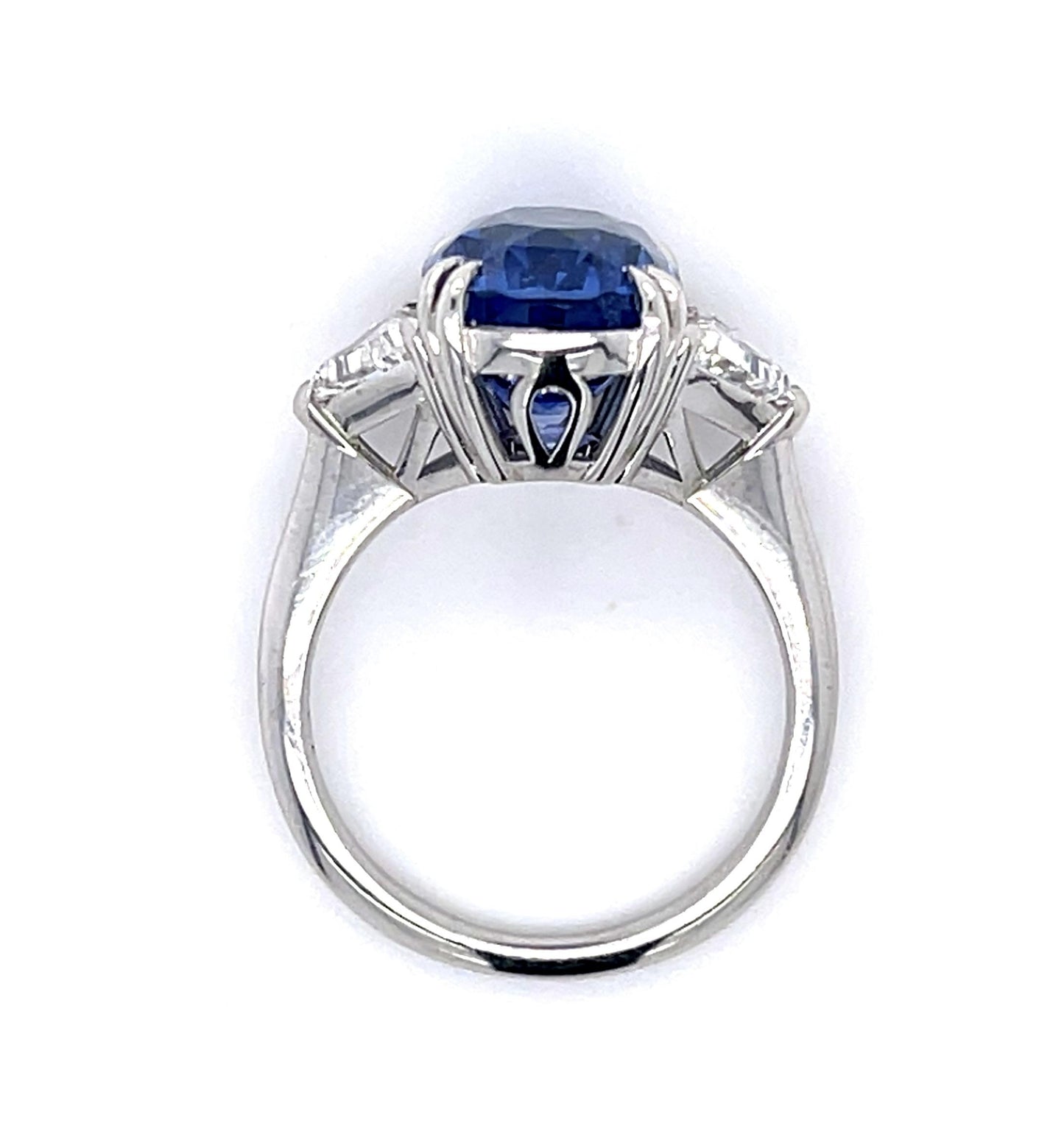 8.11ct No Heat Sapphire Trillion Diamond Platinum Ring