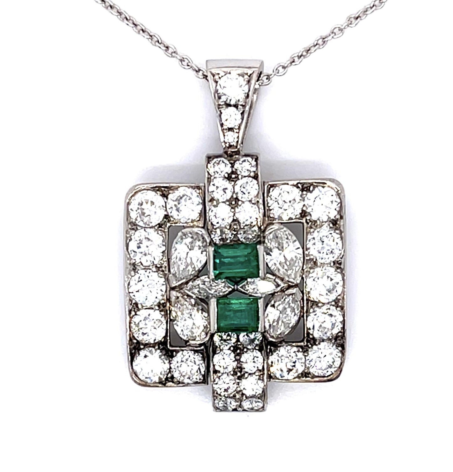 Art Deco 4.30ct Diamond .80ct Emerald Platinum Pendant (Vintage 1930s)
