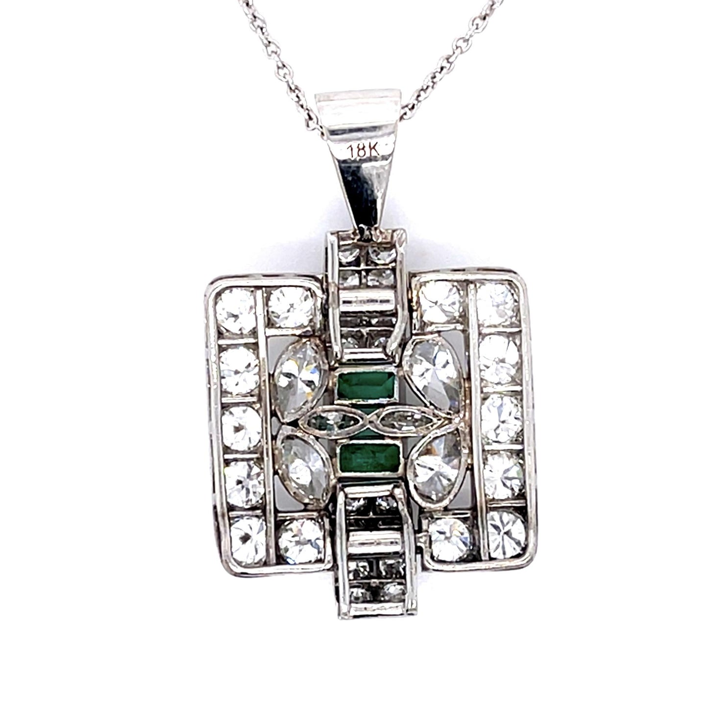 Art Deco 4.30ct Diamond .80ct Emerald Platinum Pendant (Vintage 1930s)