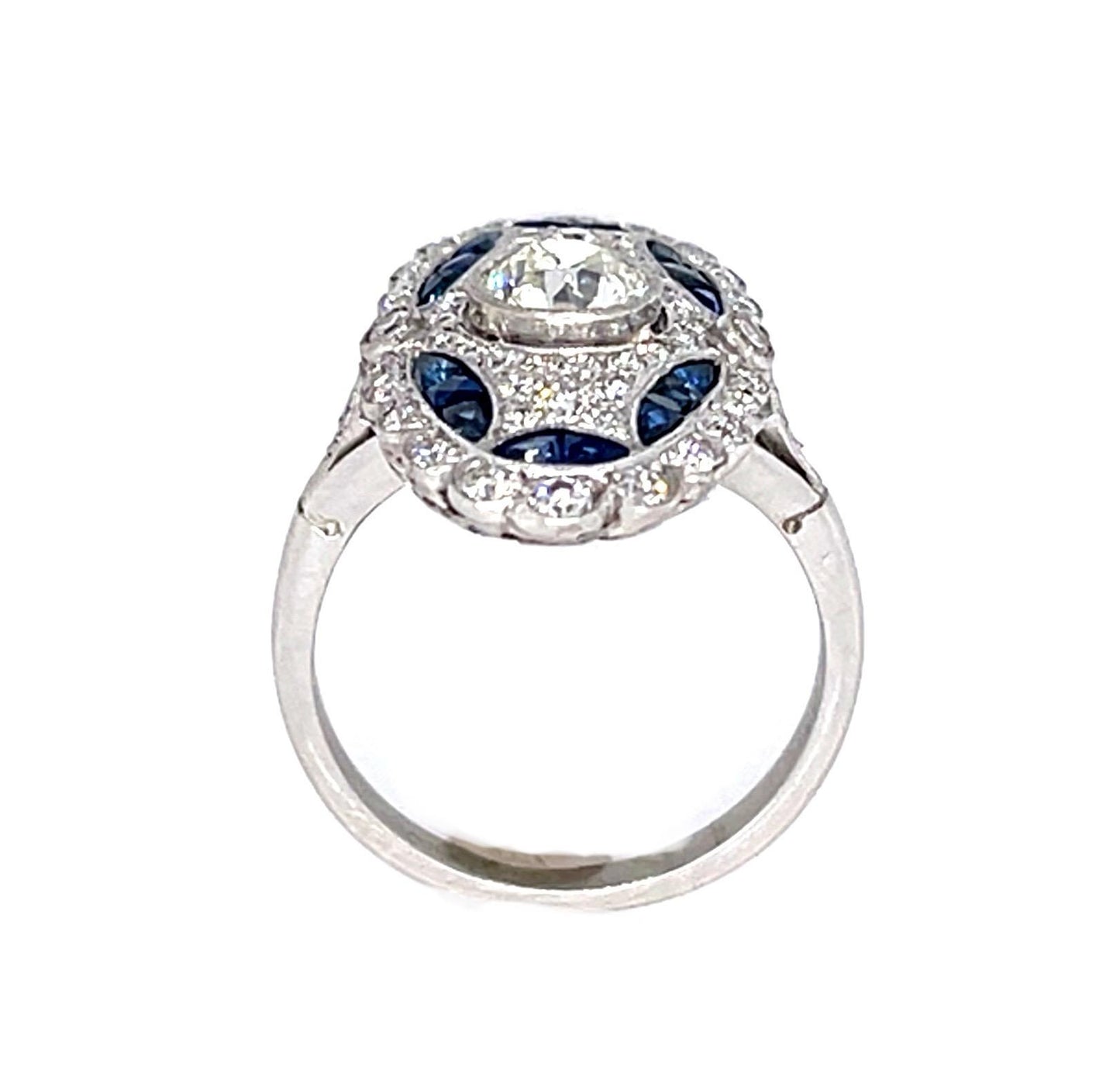 .68ct I VS1 Old European Center Diamond 2.34ct Sap PT Handmade Ring .65ct SD