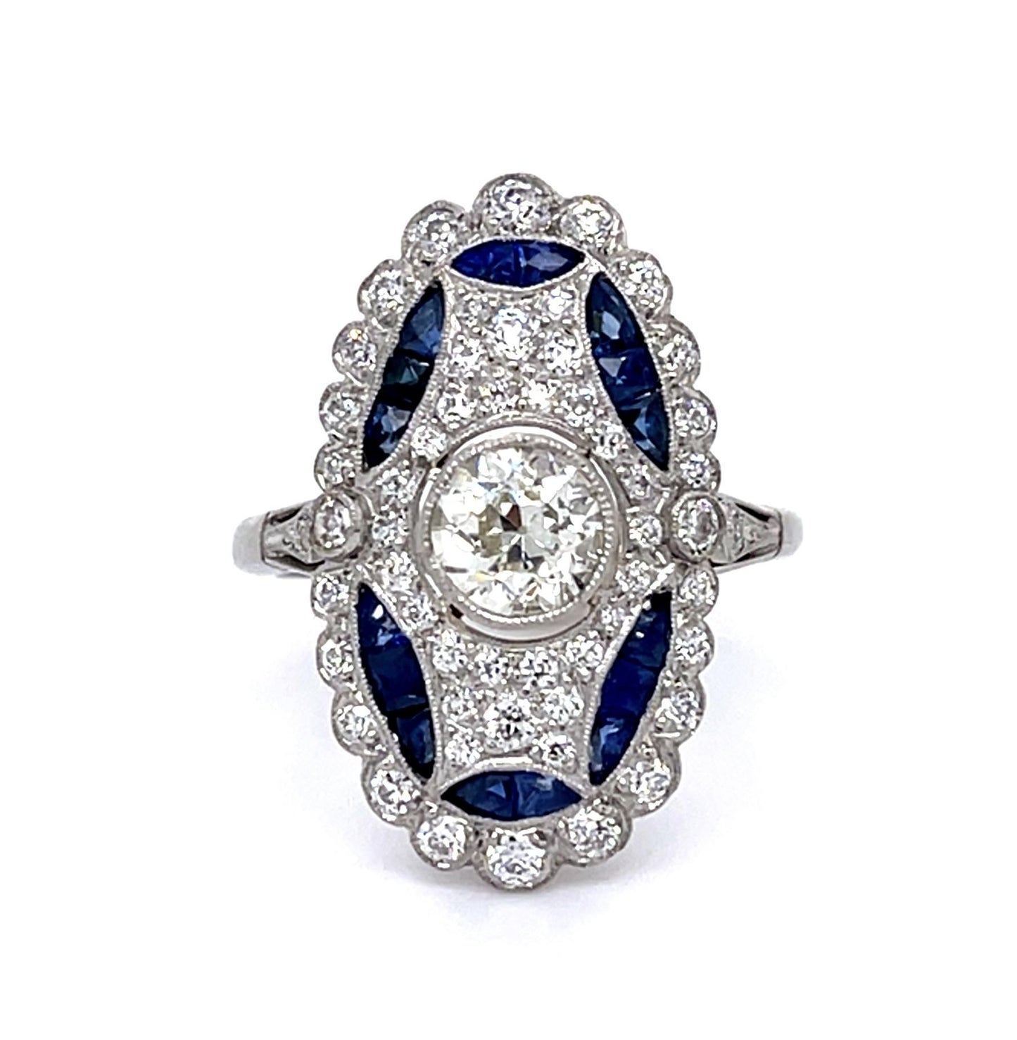 .68ct I VS1 Old European Center Diamond 2.34ct Sap PT Handmade Ring .65ct SD