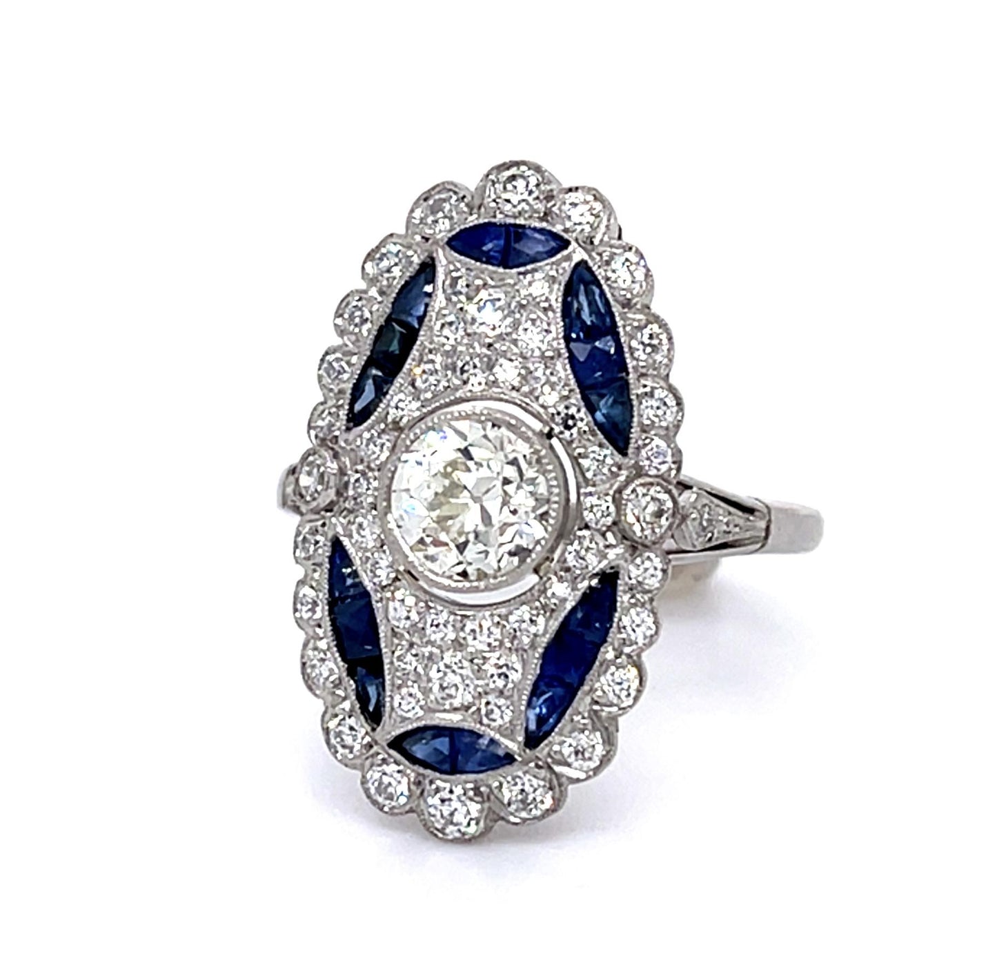 .68ct I VS1 Old European Center Diamond 2.34ct Sap PT Handmade Ring .65ct SD