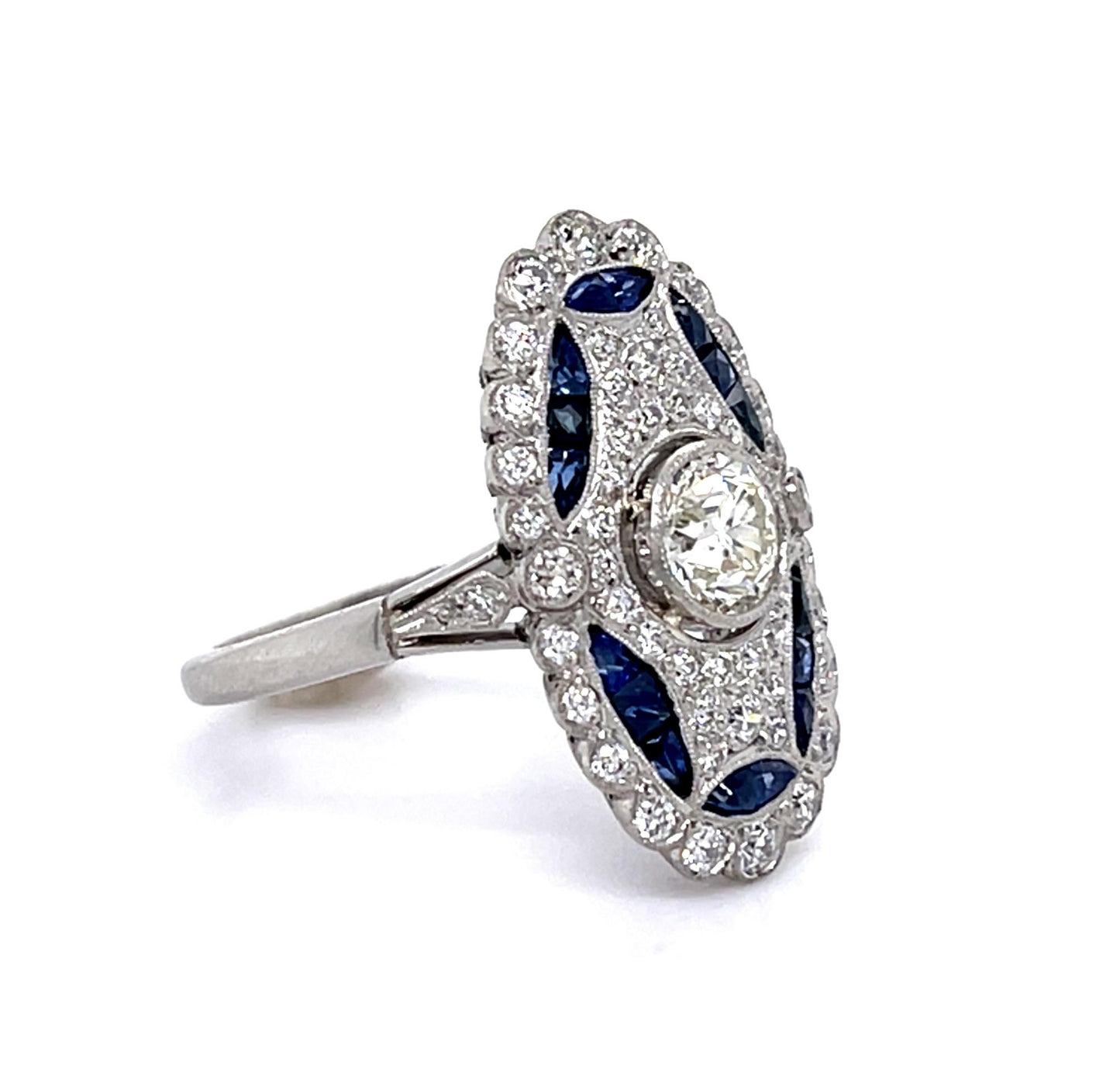 .68ct I VS1 Old European Center Diamond 2.34ct Sap PT Handmade Ring .65ct SD
