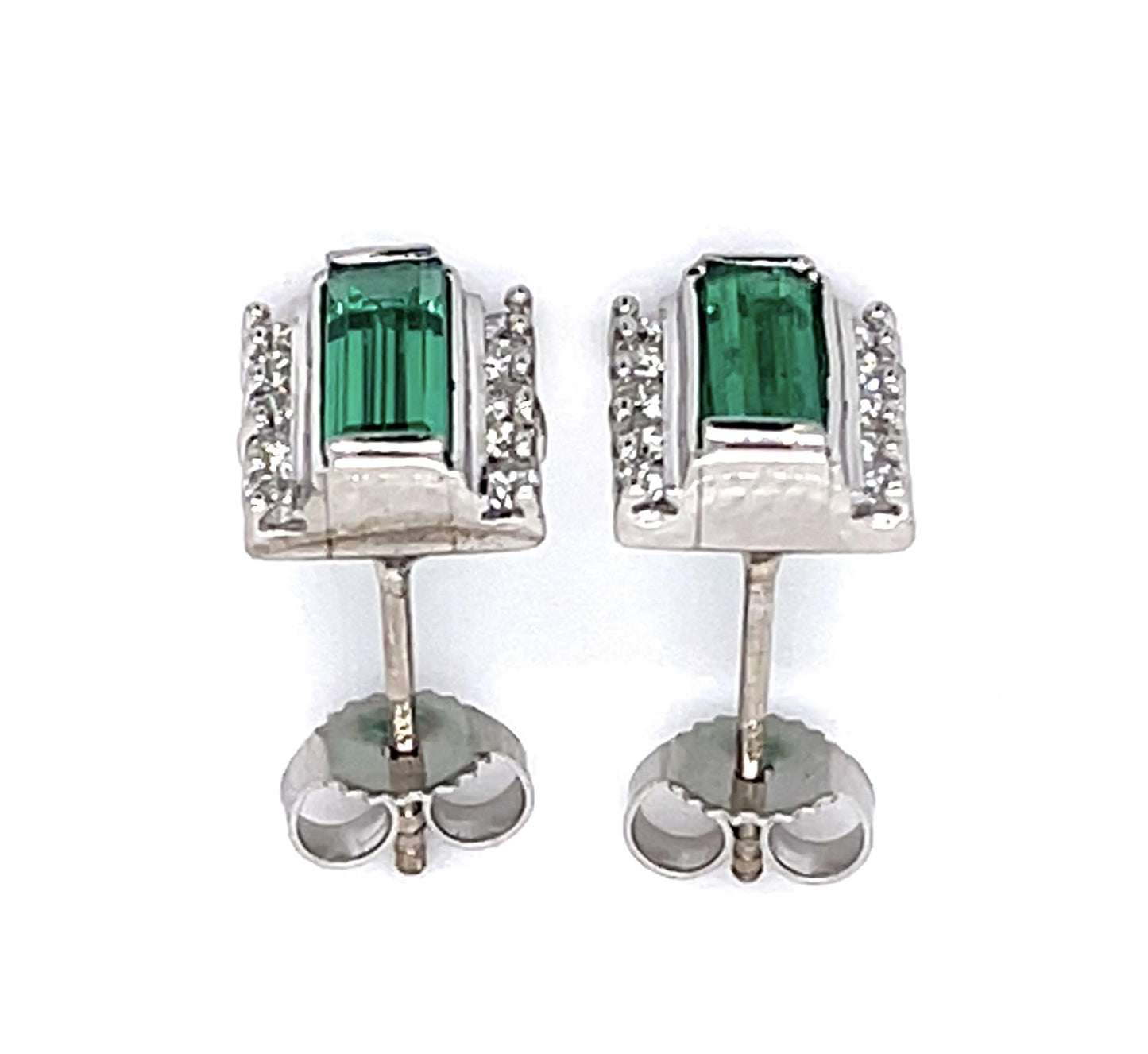 1.03ct Colombian Emerald (No Cert) .40ct Diamond Platinum+14KW Stud Earrings