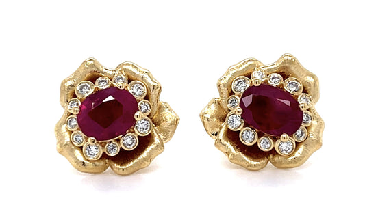 2.45ct Burma Ruby (No Cert) .24ct Diamond 18KY Stud Earrings