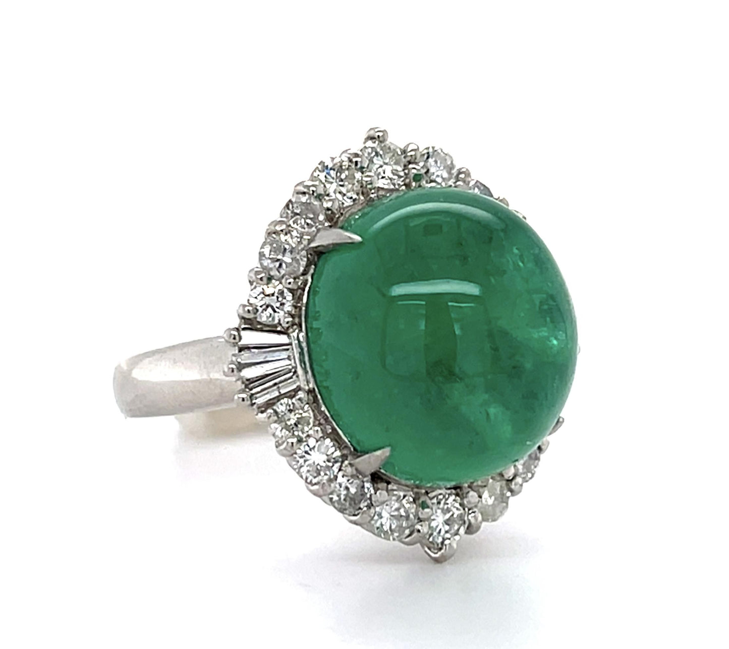 13.83ct Cabochon Emerald 1.22ct Diamond Platinum Ring (Estate 1960s)