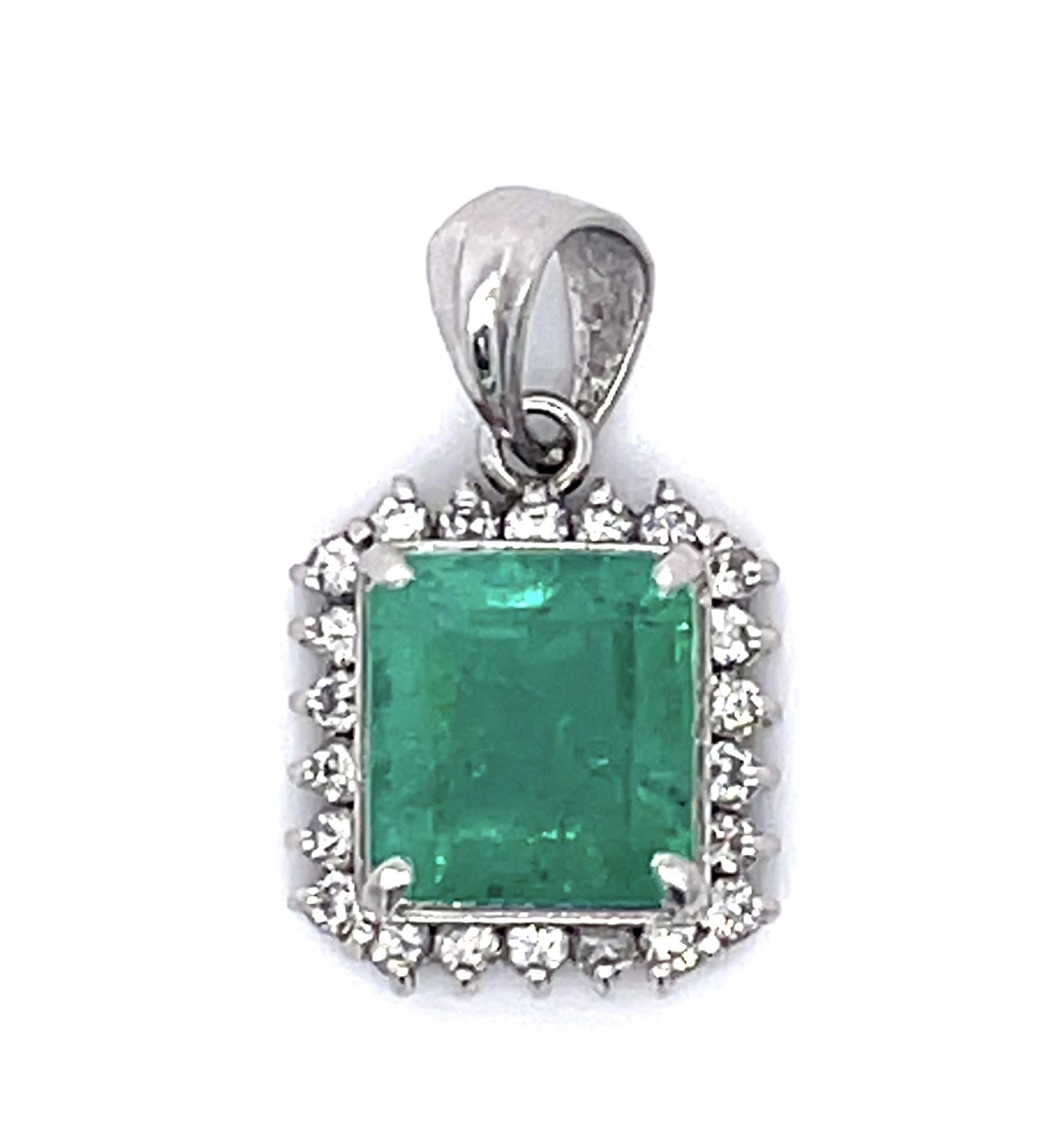 1.84ct Colombian Emerald (No Cert) .28ct Diamond Platinum Pendant