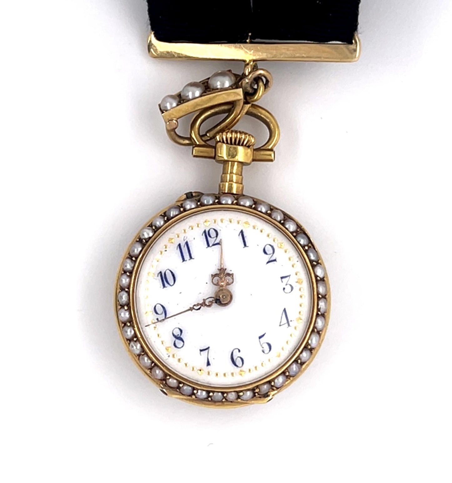 Original Victorian Enamel Lady on a Crescent Moon 14KY Watch/Necklace/Pendant