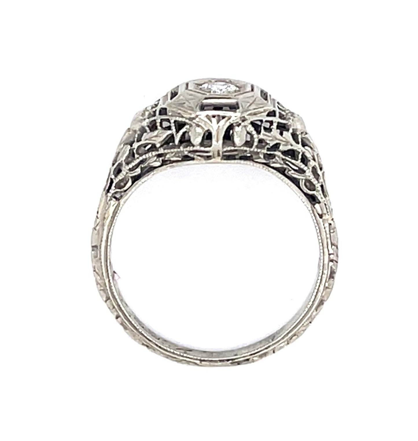 Art Deco .10ct Diamond 14KY White Gold 2.70gr Ring Circa 1920s Size 5.50
