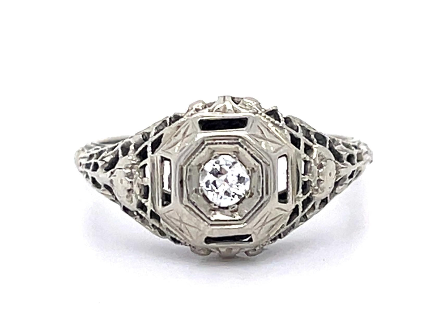 Art Deco .10ct Diamond 14KY White Gold 2.70gr Ring Circa 1920s Size 5.50