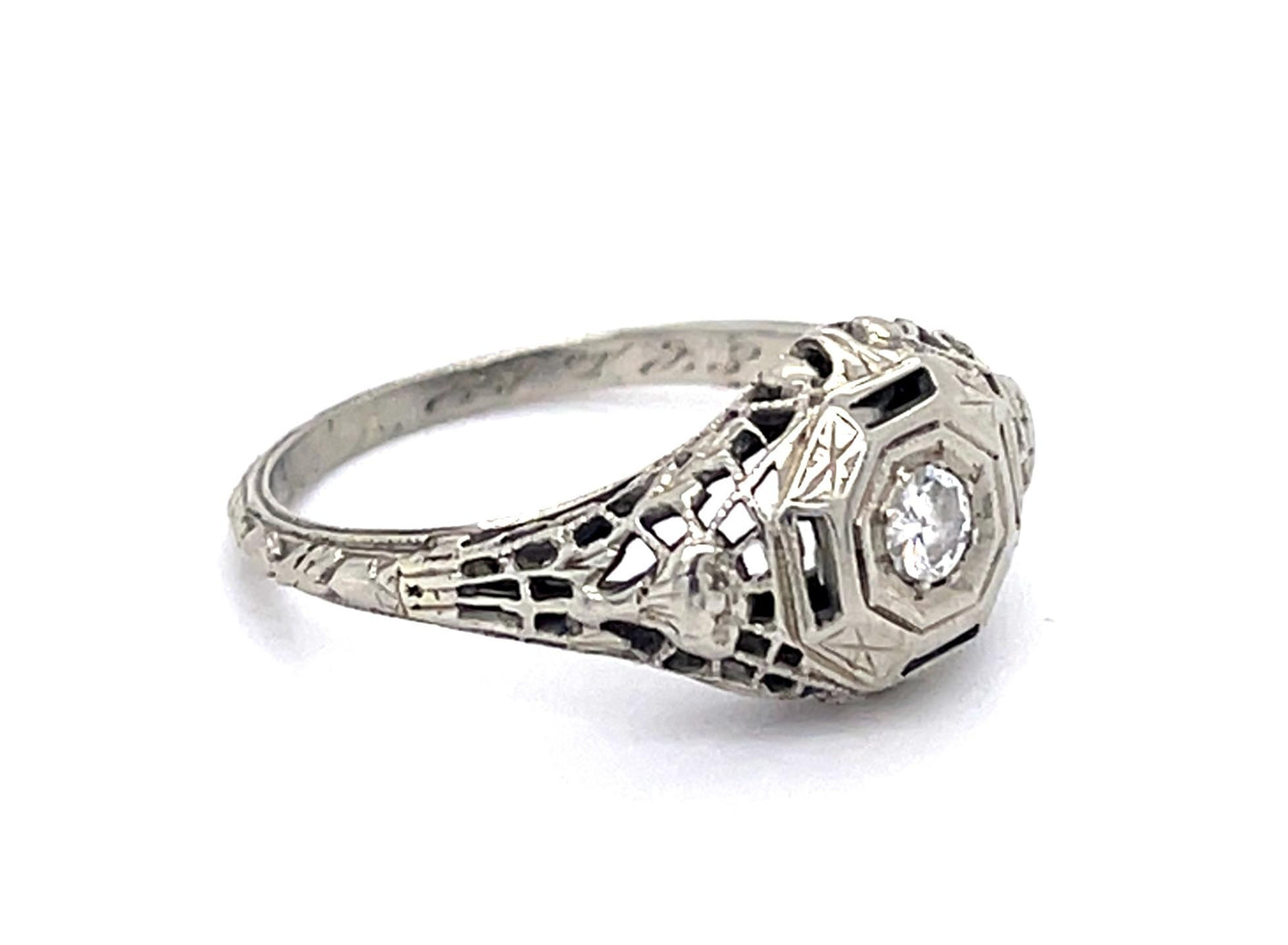 Art Deco .10ct Diamond 14KY White Gold 2.70gr Ring Circa 1920s Size 5.50