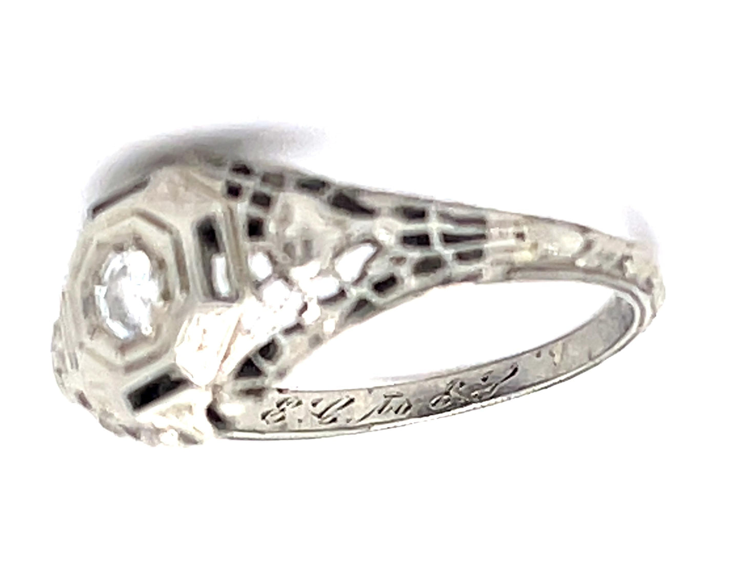 Art Deco .10ct Diamond 14KY White Gold 2.70gr Ring Circa 1920s Size 5.50