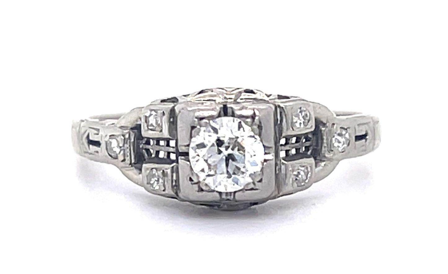 Art Deco .37ct Old Euro Dia 18KW Ring (Vintage 1930s) .06ct SD